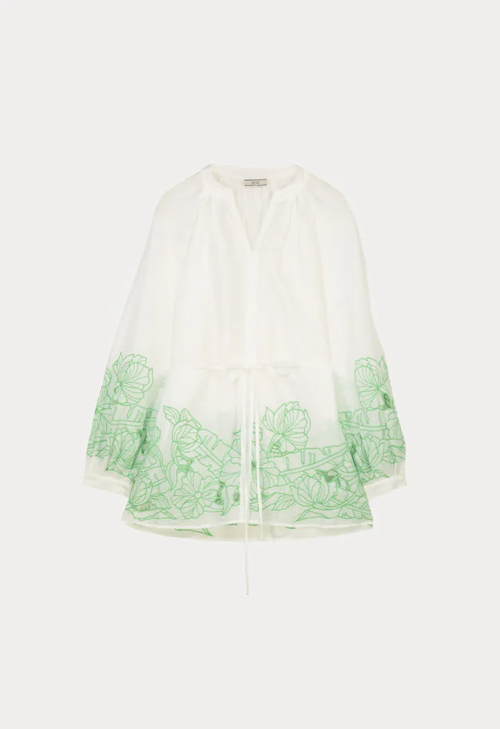 Contrast Flower Embroidered Blouse