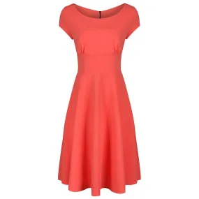 Coral Orange Cap Sleeve Fit And Flare Midi Dress