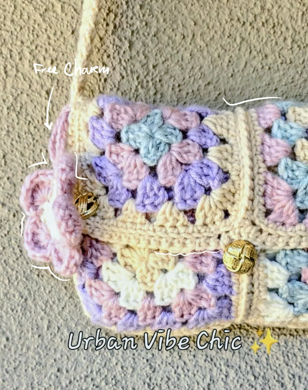 Crochet Tote Bag, Crochet Shoulder Bag - Cotton Candy