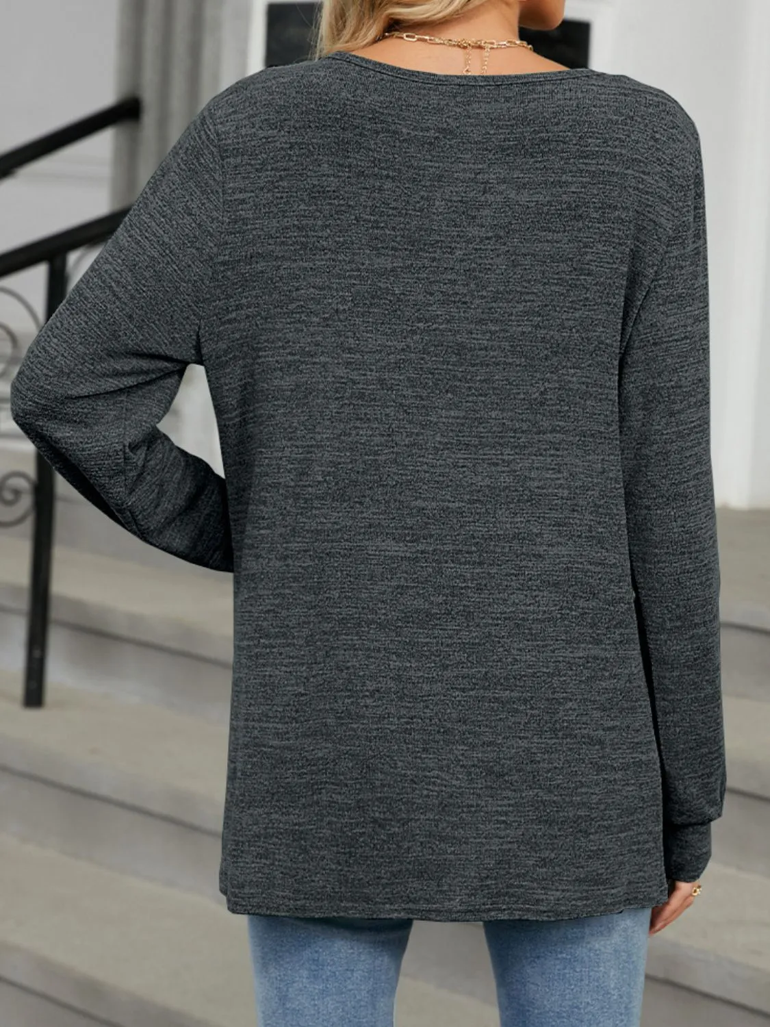 Cutout Round Neck Long Sleeve T-Shirt -Ships 8/12