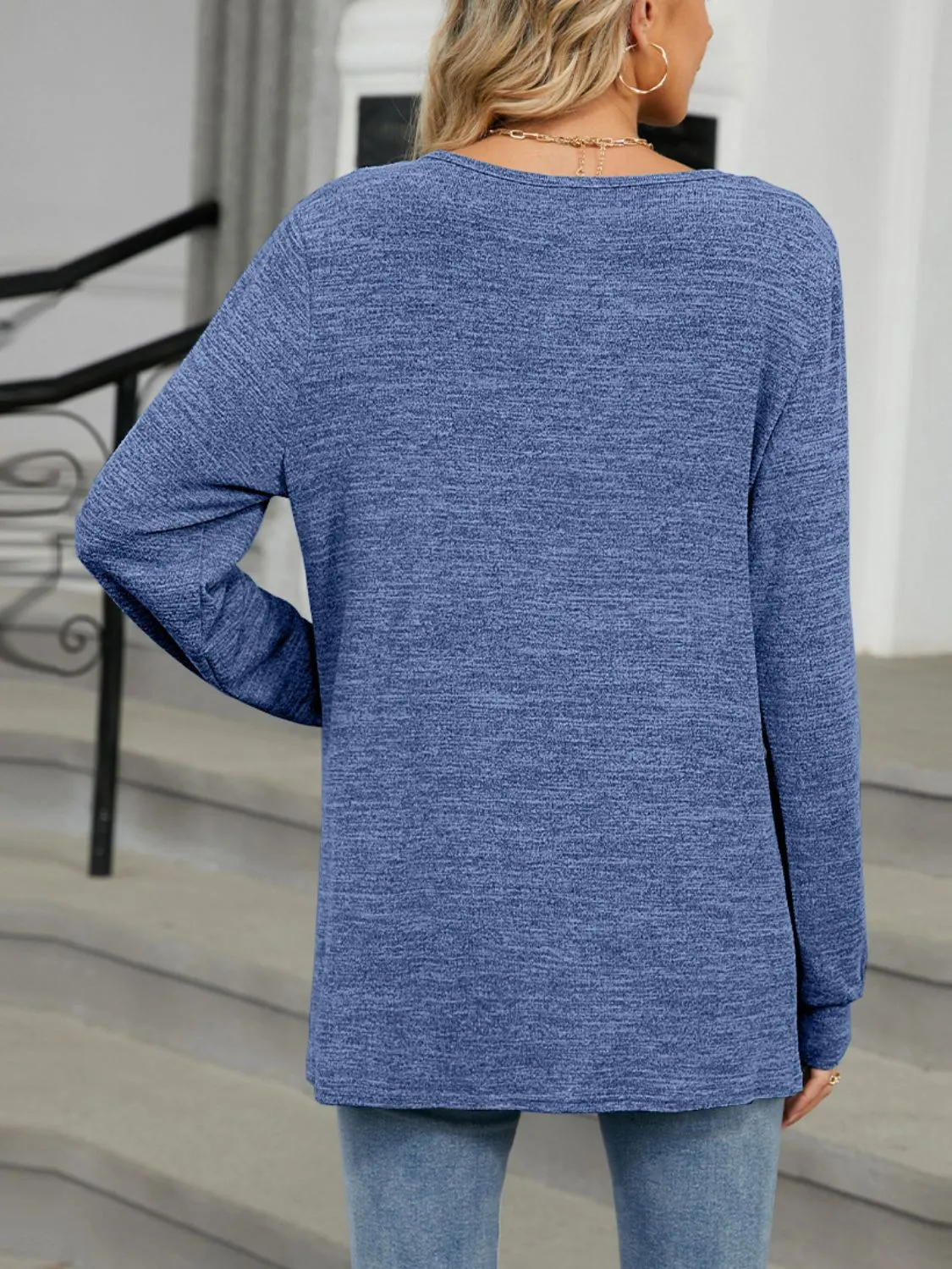 Cutout Round Neck Long Sleeve T-Shirt -Ships 8/12