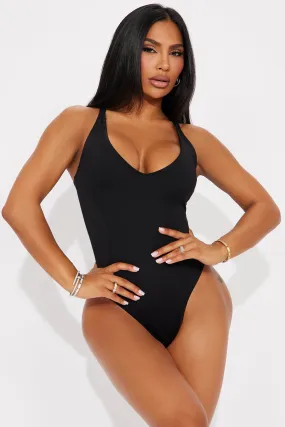 Delvina Snatched Sculpting V Neck 1 Piece Swimsuit - Black