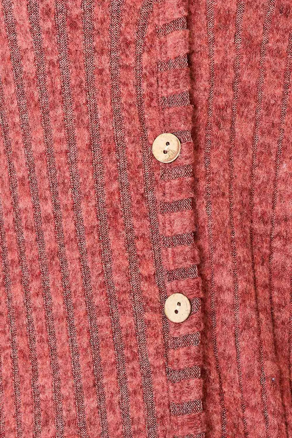 Double Take Ribbed Button-Up Cardigan with Pockets