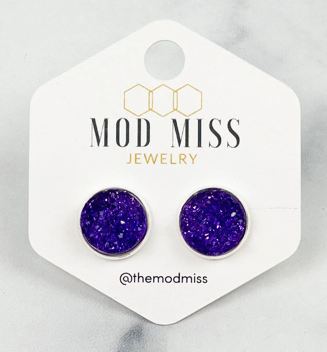 Druzy Stud Earring Dark Purple