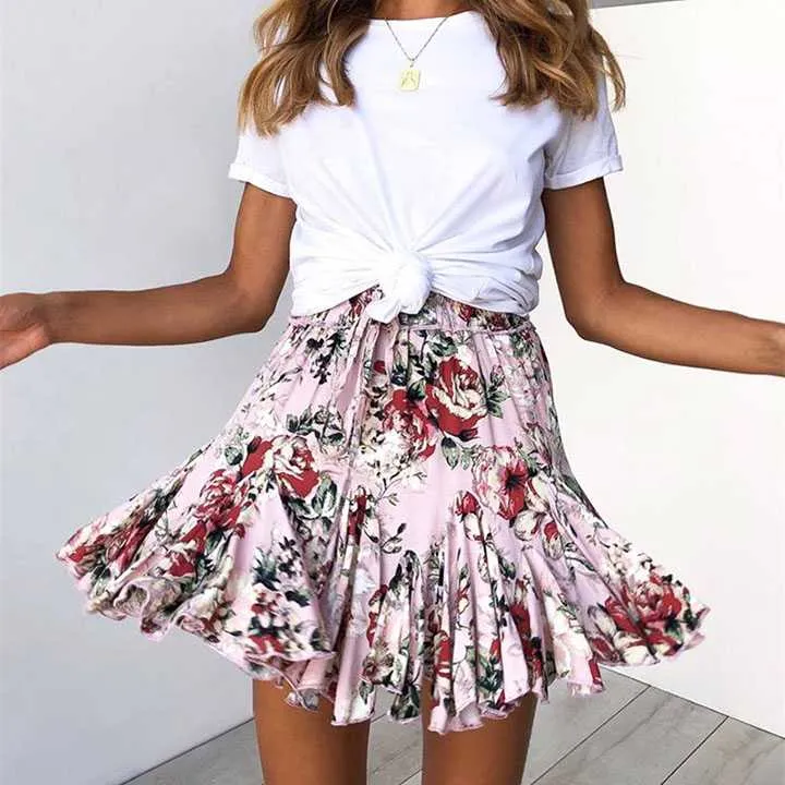 Easy To Team Elastic Waistband Flounce Mini Skirt