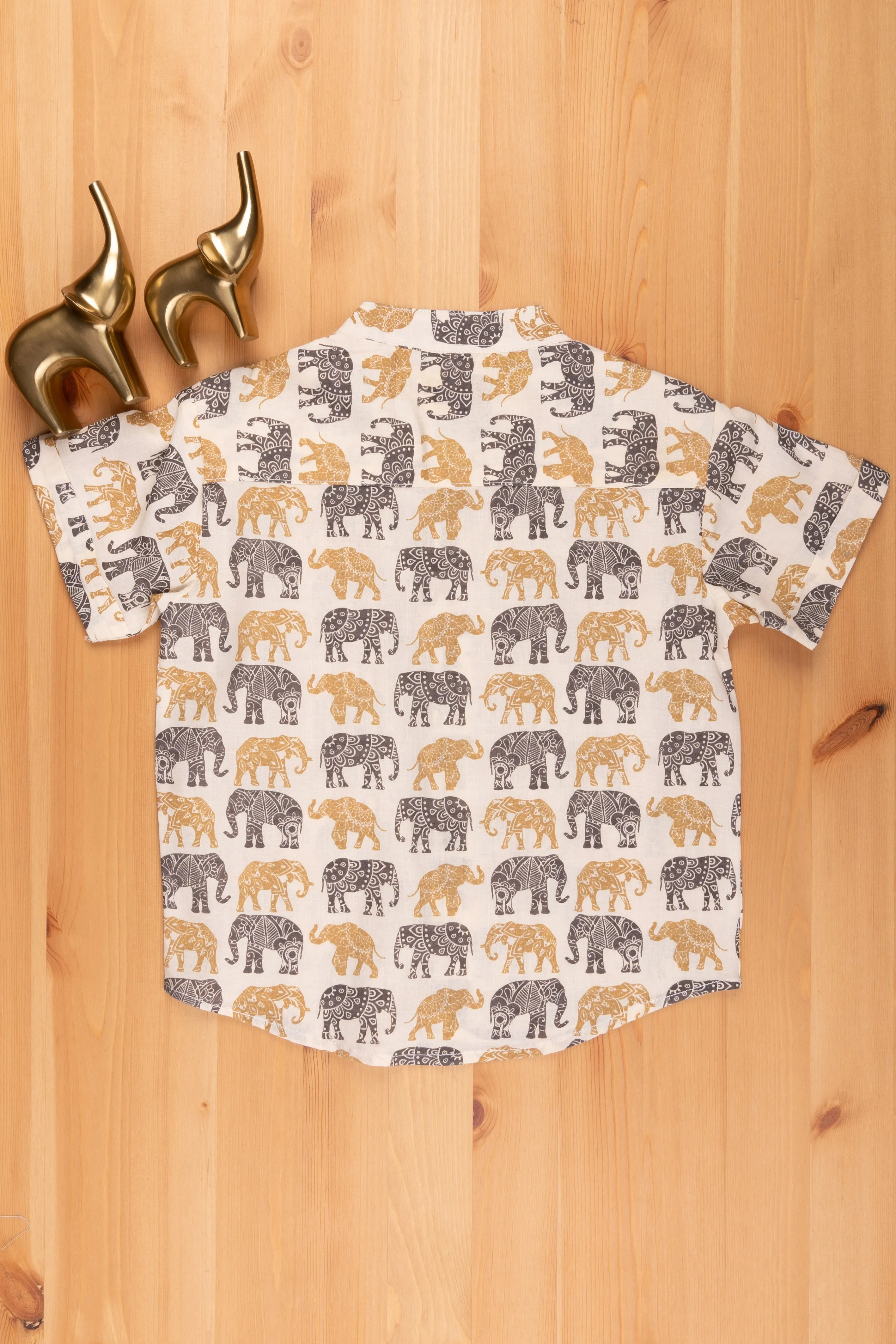 Elegant Elephant Design Printed Half White Cotton Shirt for Boys