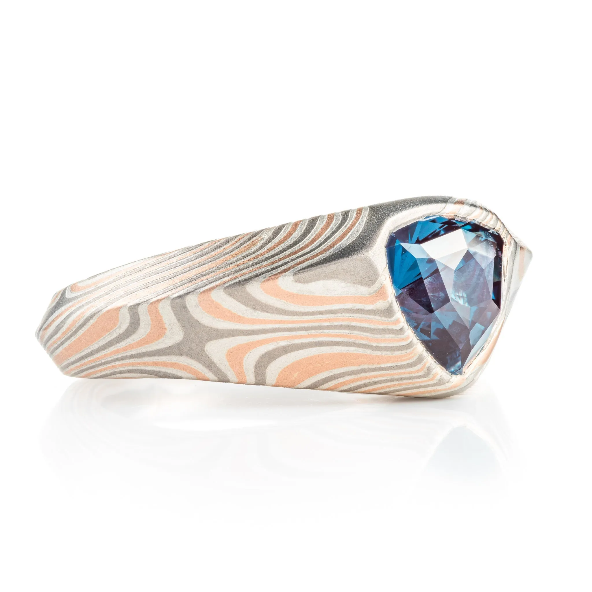 Ethereal Mokume Cathedral Set Alexandrite Ring in Embers Palette