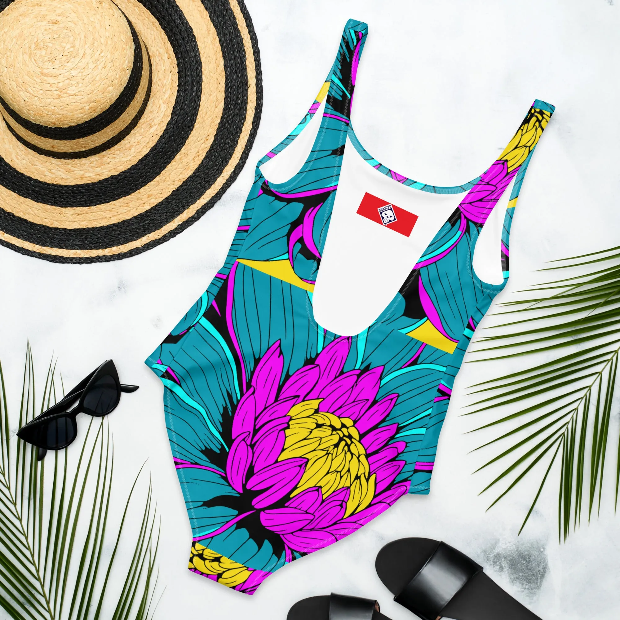 Floral Elegance: Women's Dahlia Print 001 One-Piece Swimsuit