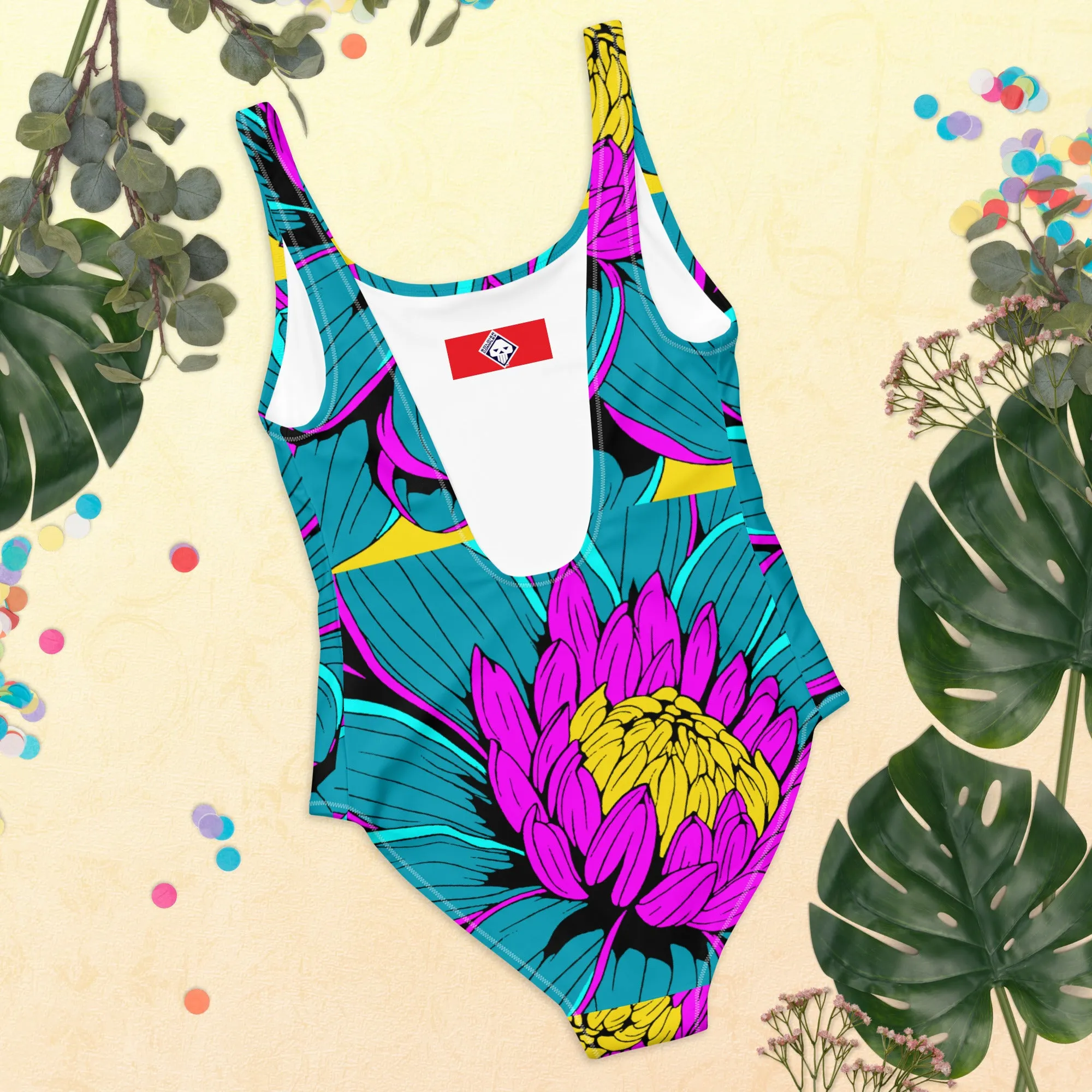 Floral Elegance: Women's Dahlia Print 001 One-Piece Swimsuit