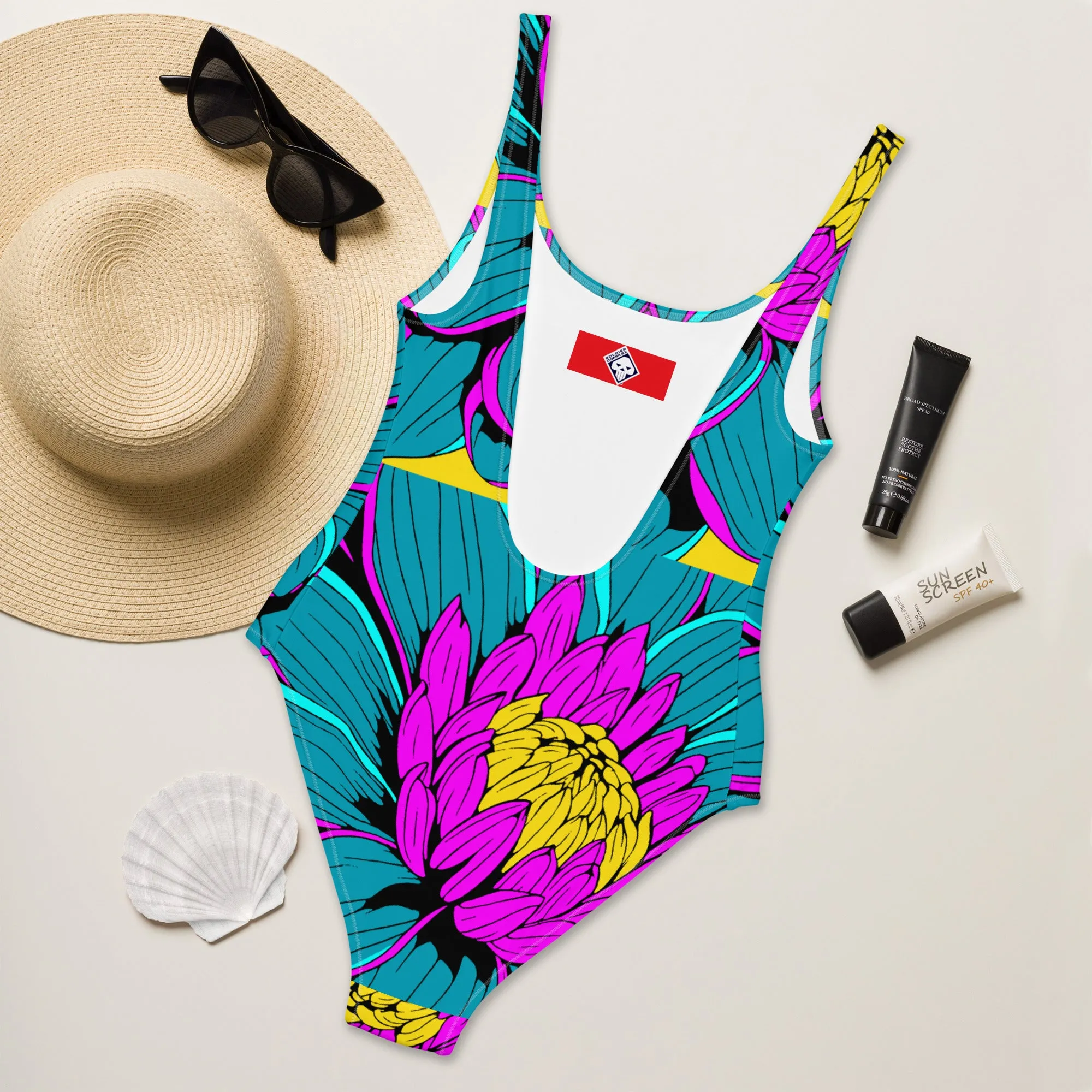 Floral Elegance: Women's Dahlia Print 001 One-Piece Swimsuit