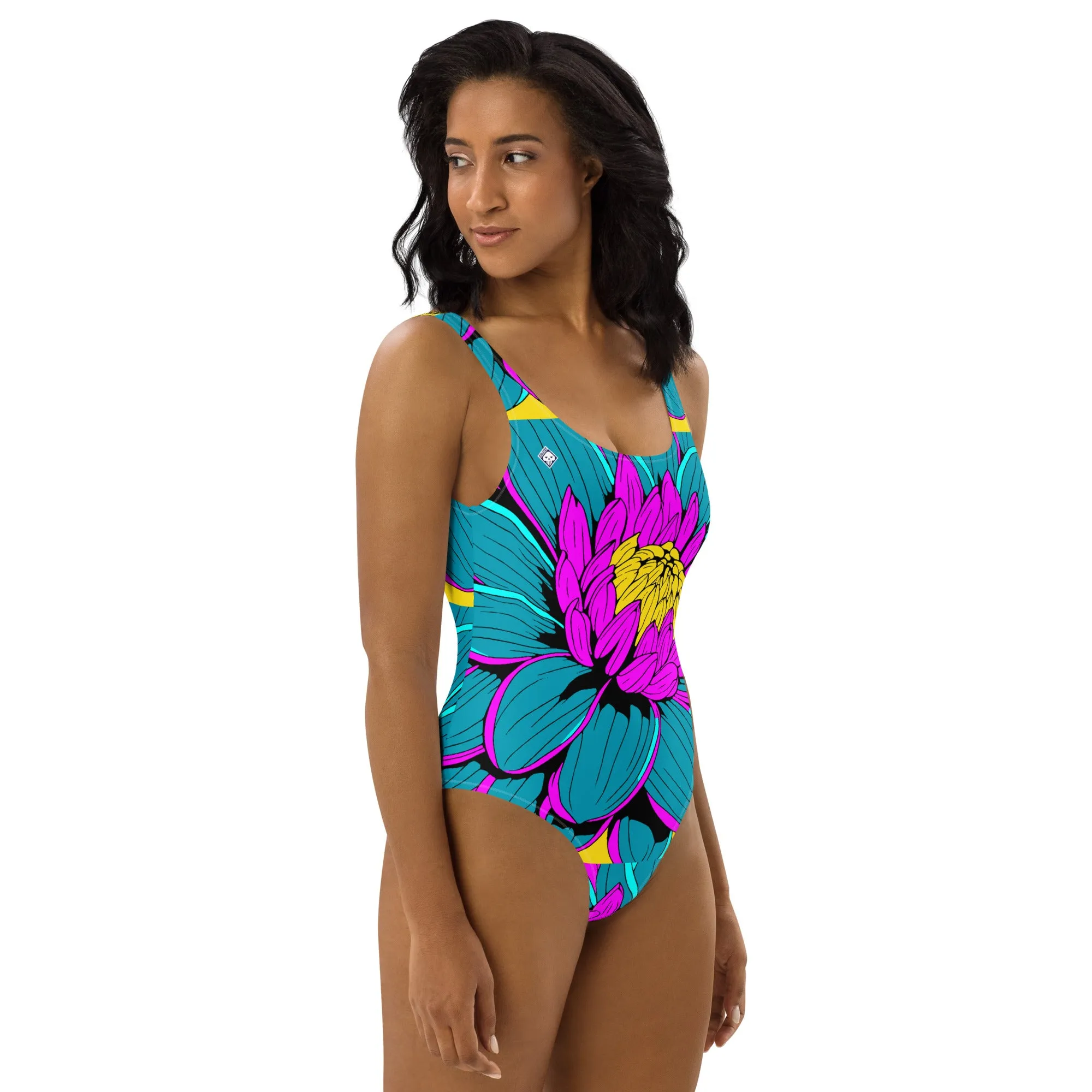 Floral Elegance: Women's Dahlia Print 001 One-Piece Swimsuit