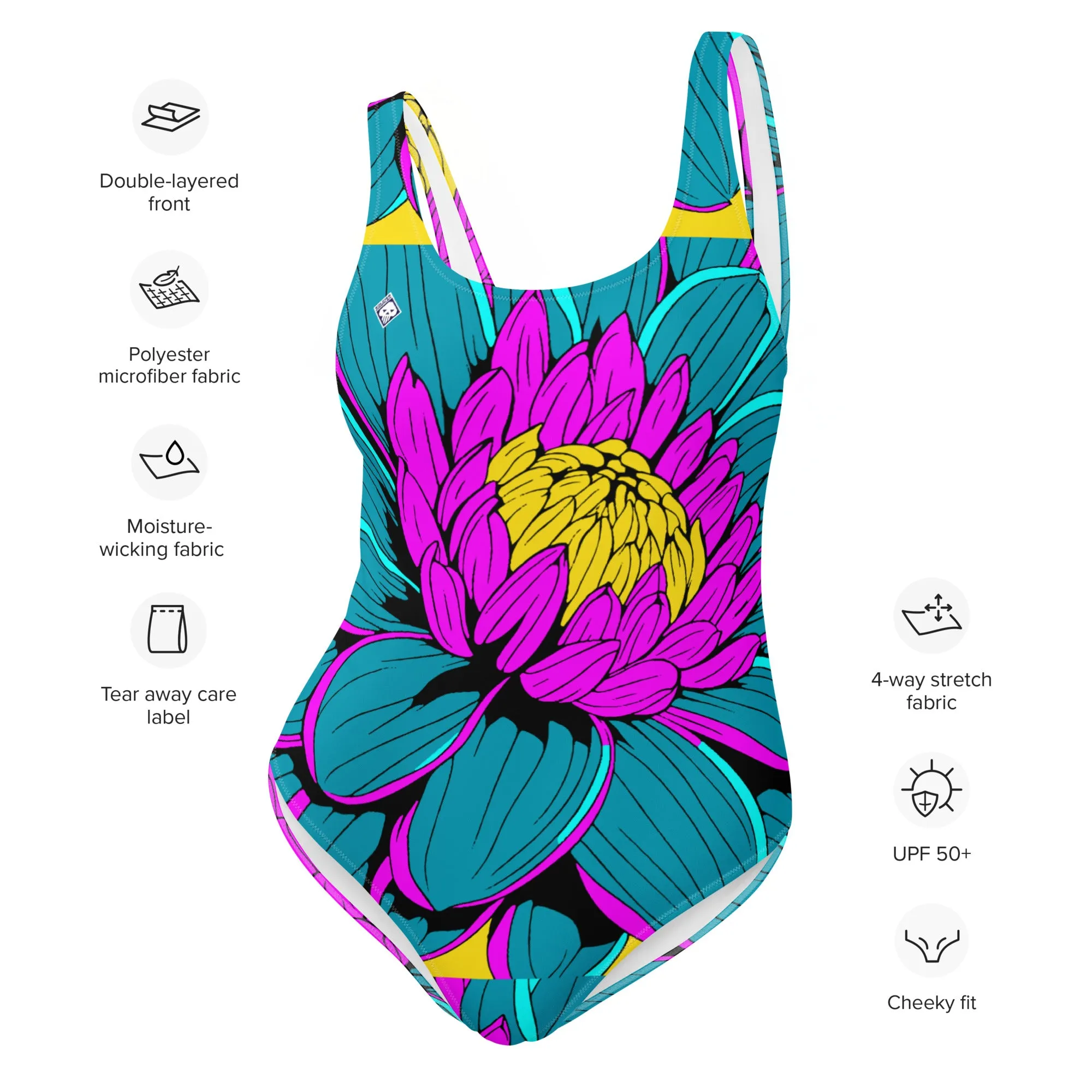 Floral Elegance: Women's Dahlia Print 001 One-Piece Swimsuit