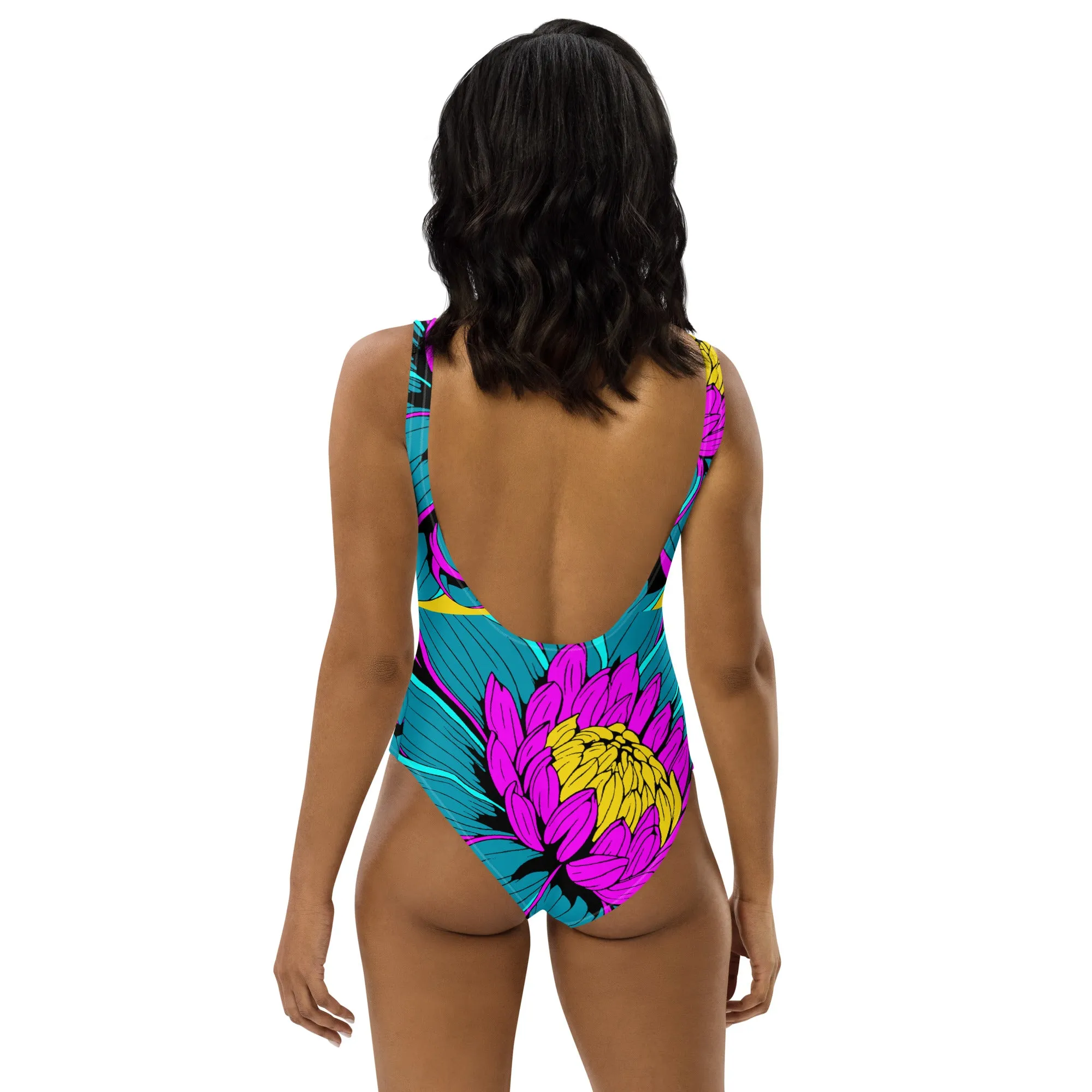 Floral Elegance: Women's Dahlia Print 001 One-Piece Swimsuit