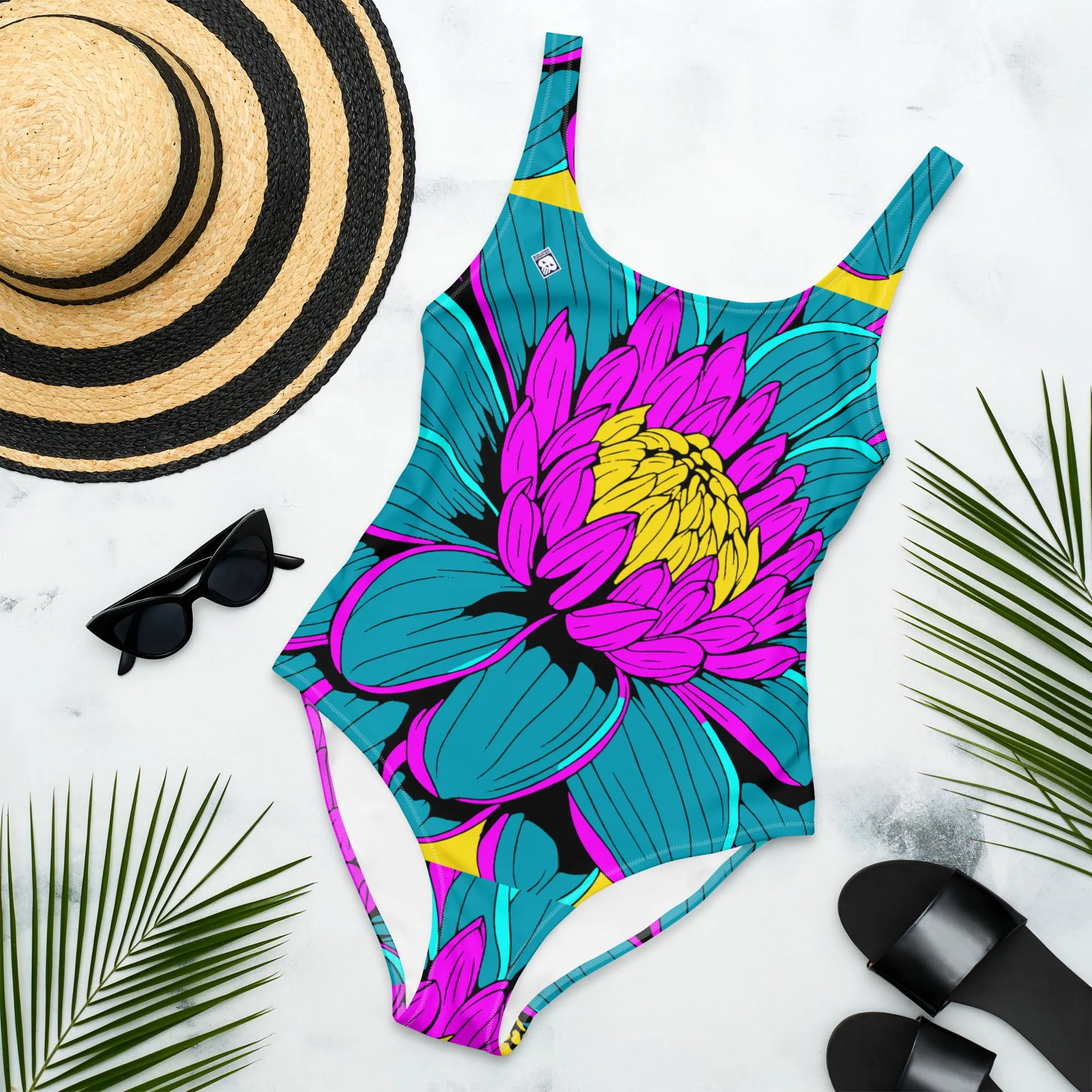 Floral Elegance: Women's Dahlia Print 001 One-Piece Swimsuit