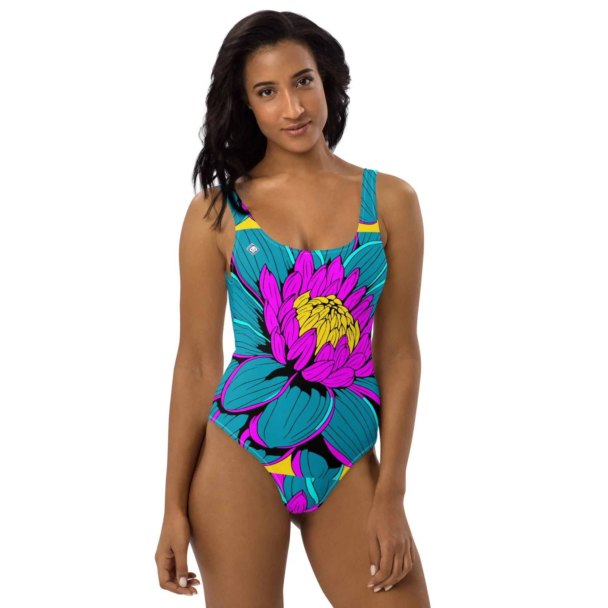 Floral Elegance: Women's Dahlia Print 001 One-Piece Swimsuit