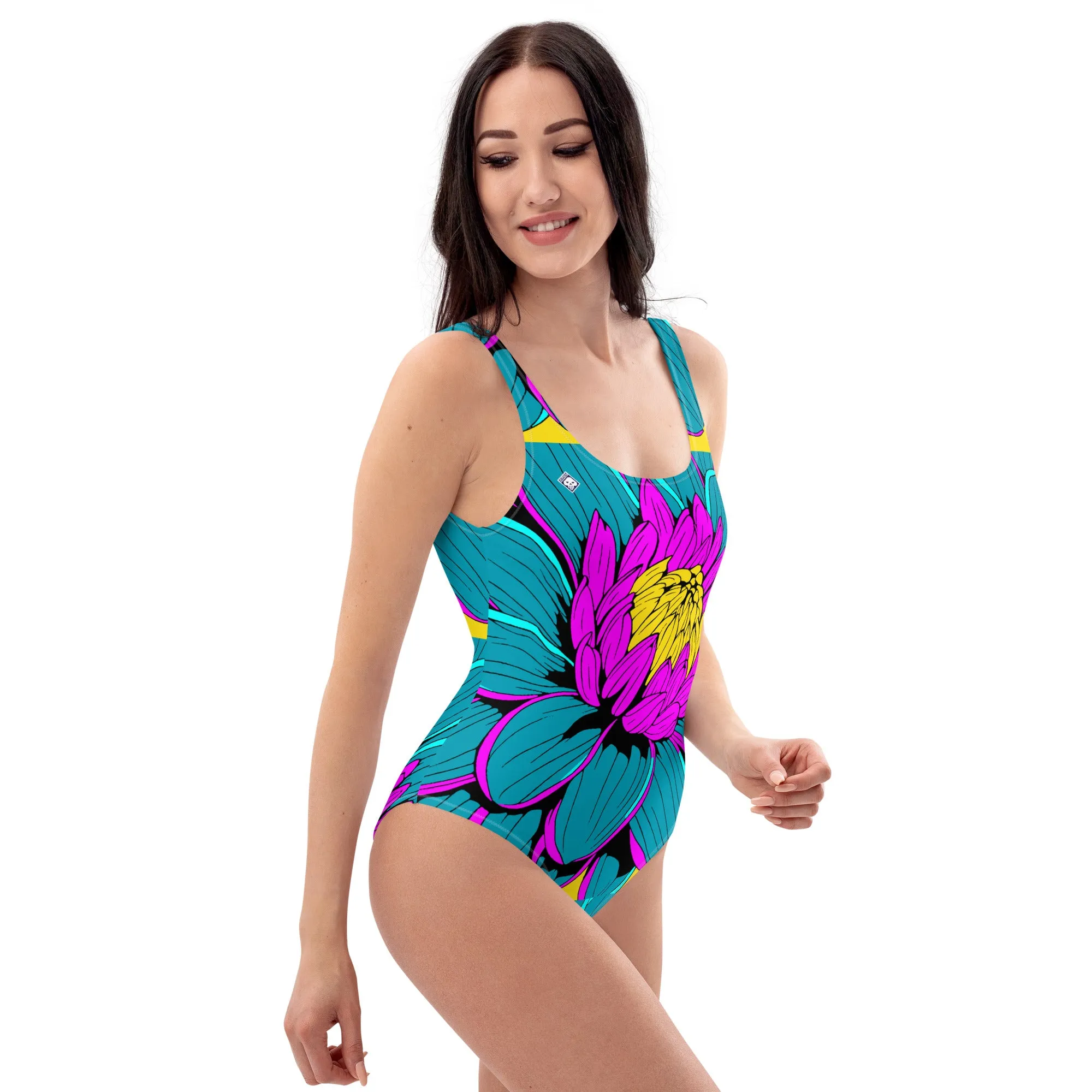 Floral Elegance: Women's Dahlia Print 001 One-Piece Swimsuit