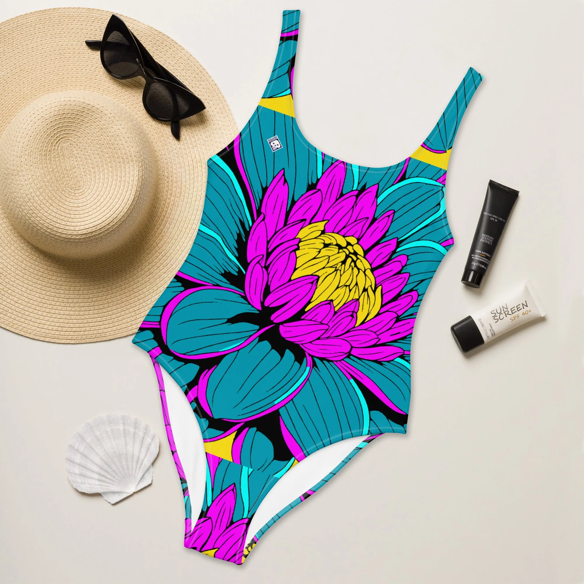 Floral Elegance: Women's Dahlia Print 001 One-Piece Swimsuit