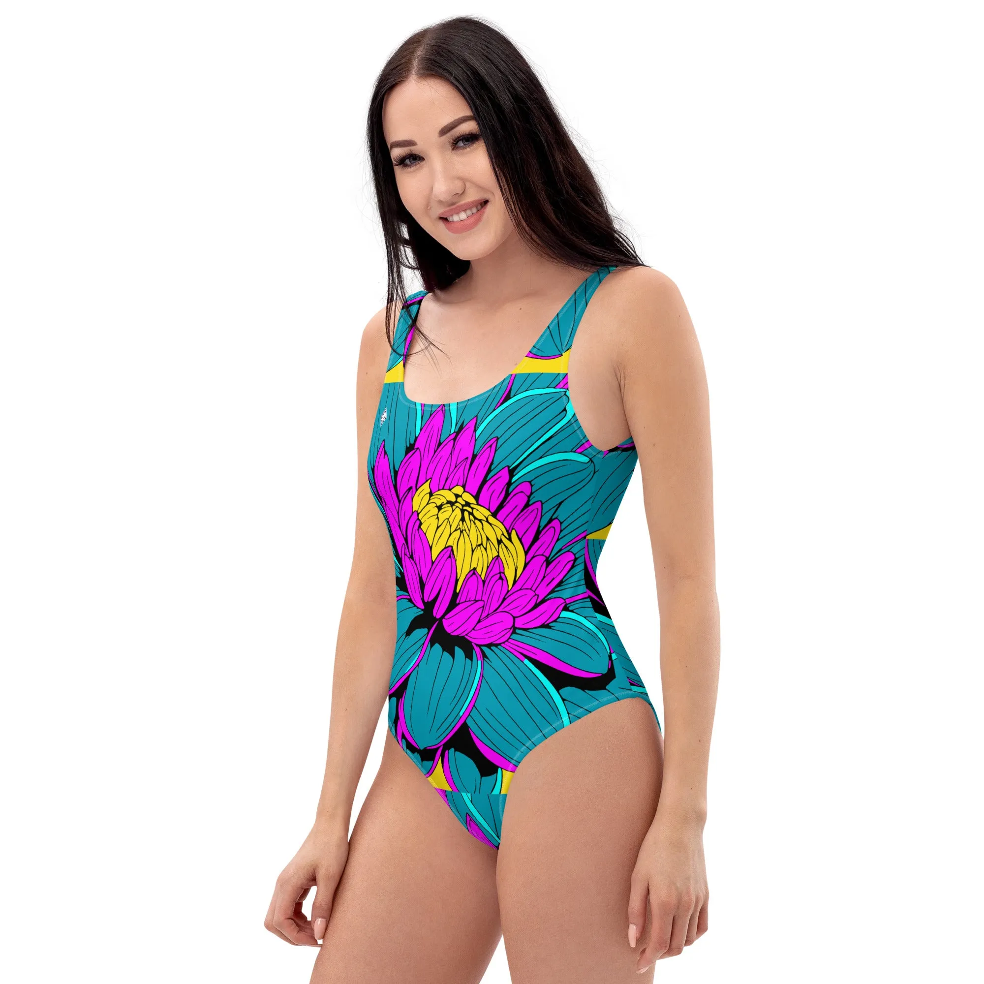 Floral Elegance: Women's Dahlia Print 001 One-Piece Swimsuit