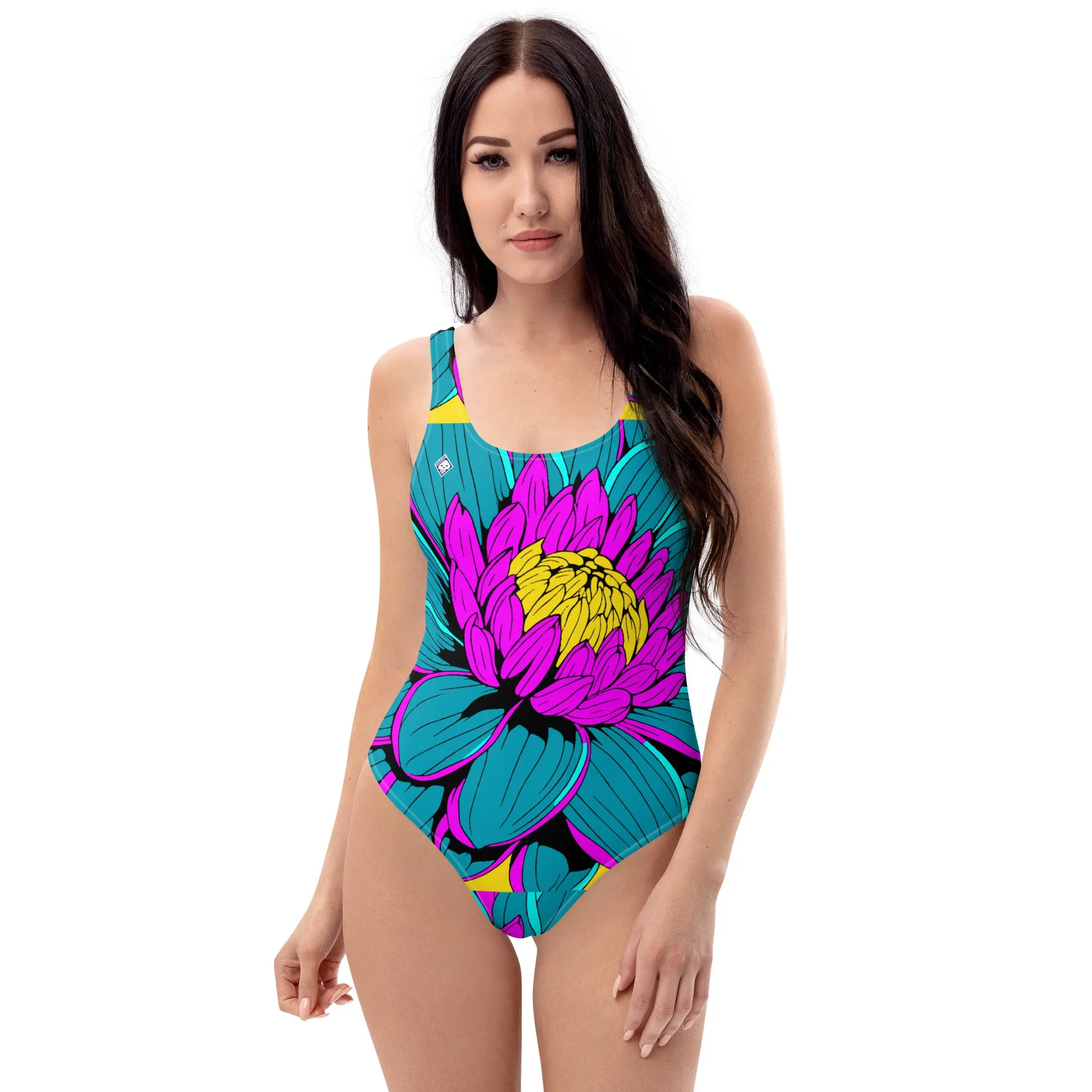 Floral Elegance: Women's Dahlia Print 001 One-Piece Swimsuit