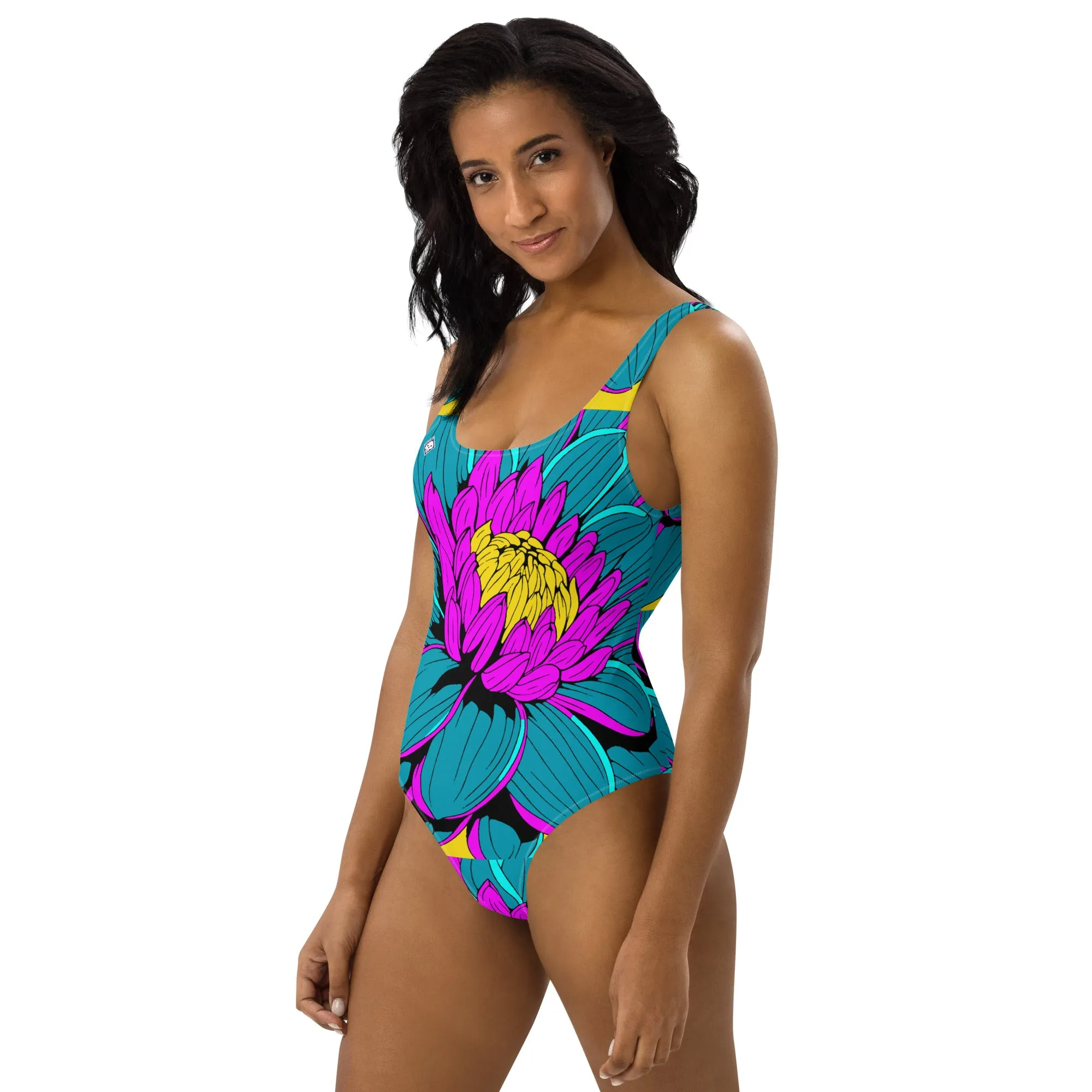 Floral Elegance: Women's Dahlia Print 001 One-Piece Swimsuit