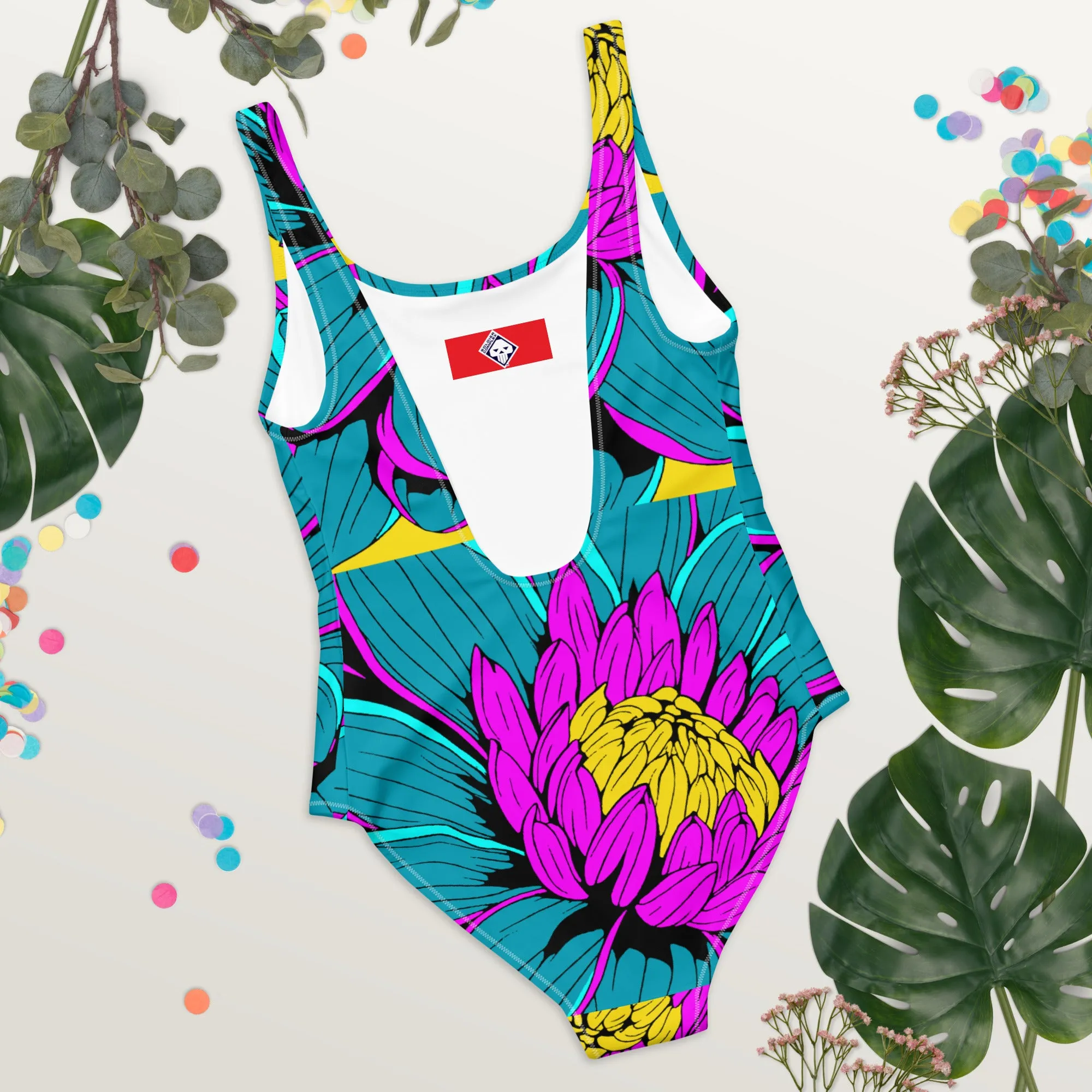 Floral Elegance: Women's Dahlia Print 001 One-Piece Swimsuit