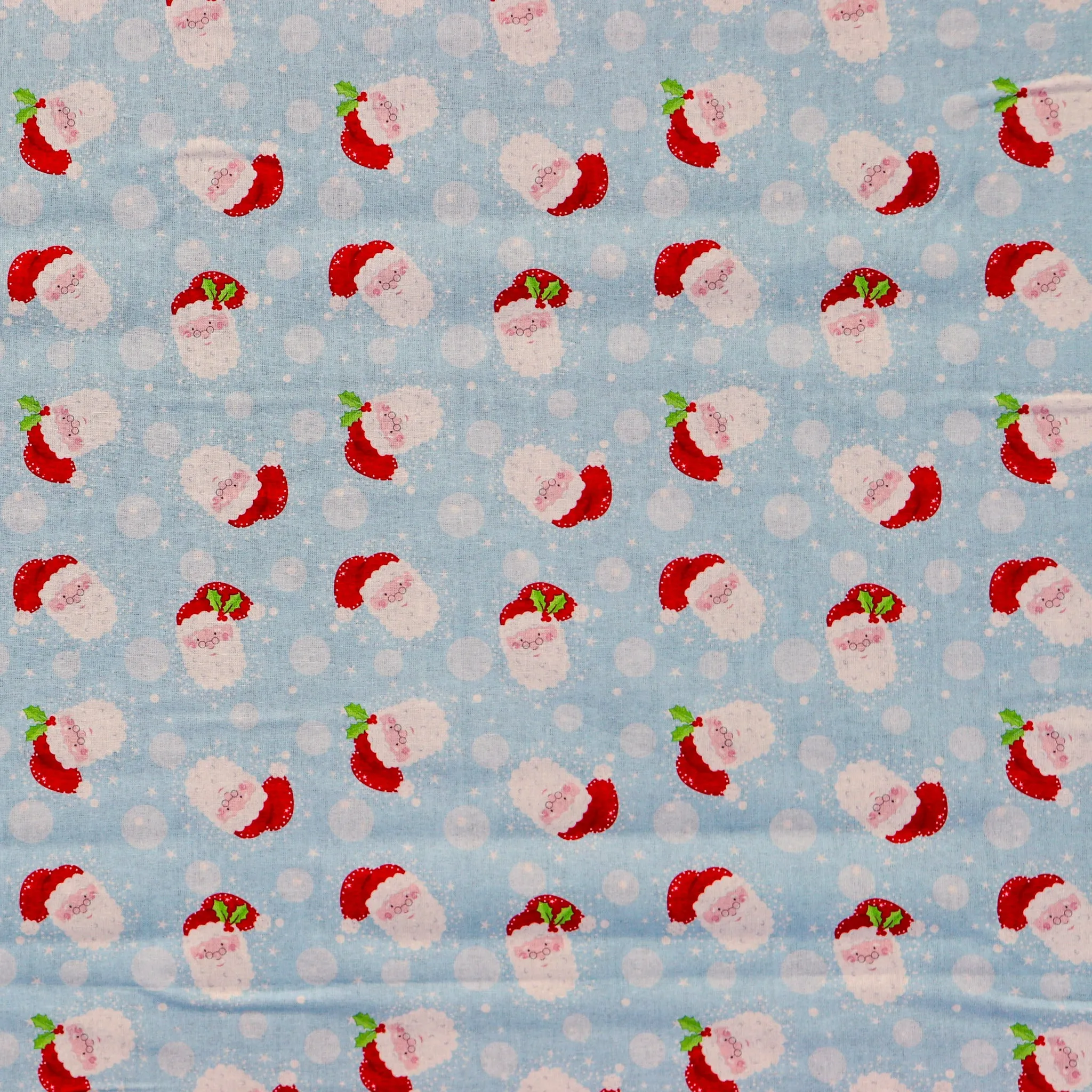 FS1160 Christmas Santa Snowglobes Cotton Fabric Blue