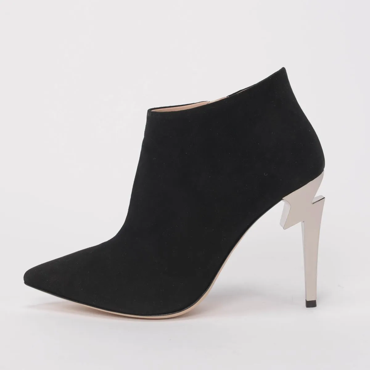 Giuseppe Zanotti Black Suede Lightening Bolt Heel Booties 37.5