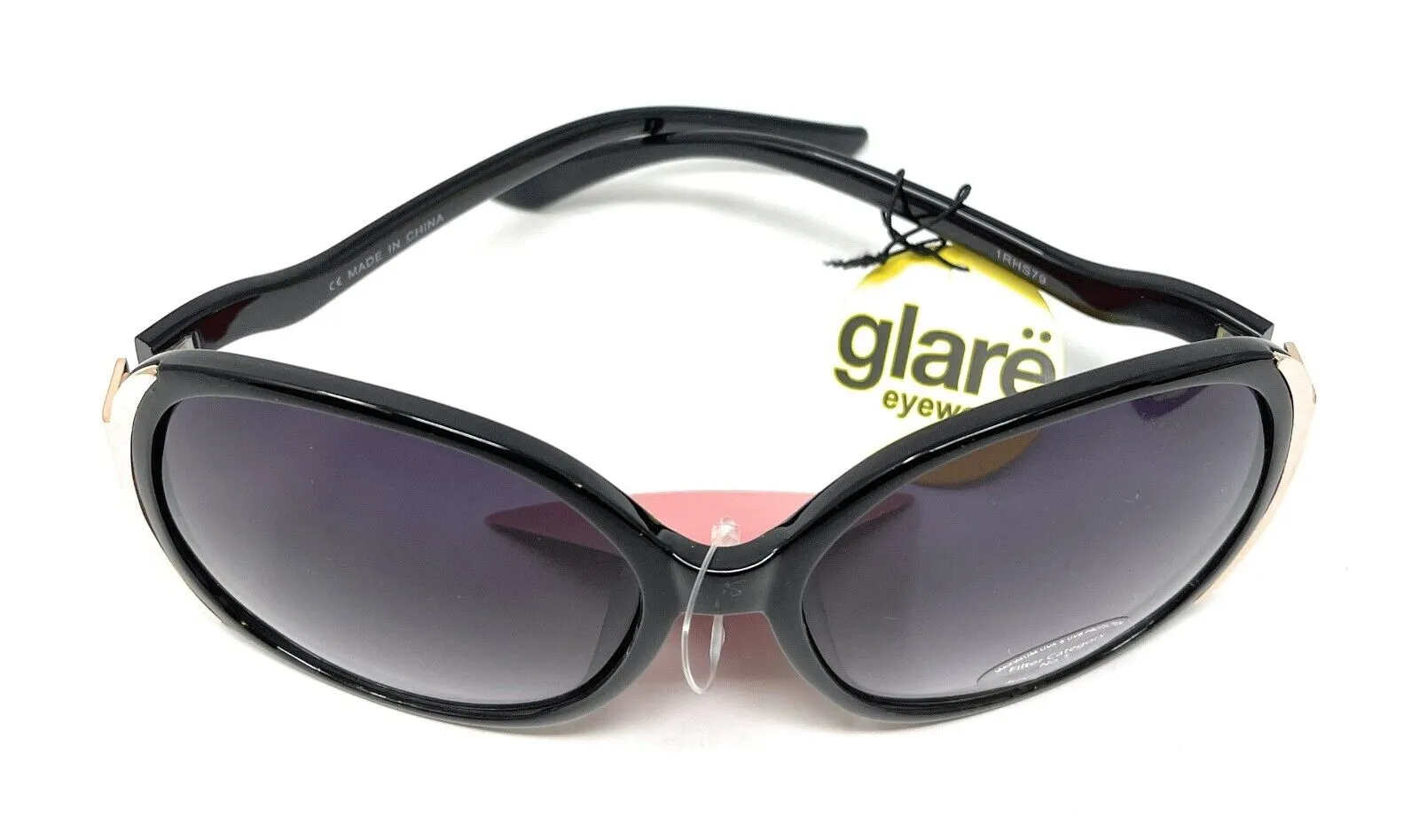 Glare Sunglasses Women's Fashion Black Frame with Gold Trim 100% UVA UVB 1RHS79