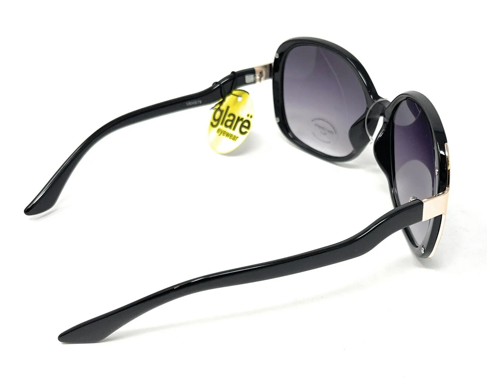 Glare Sunglasses Women's Fashion Black Frame with Gold Trim 100% UVA UVB 1RHS79