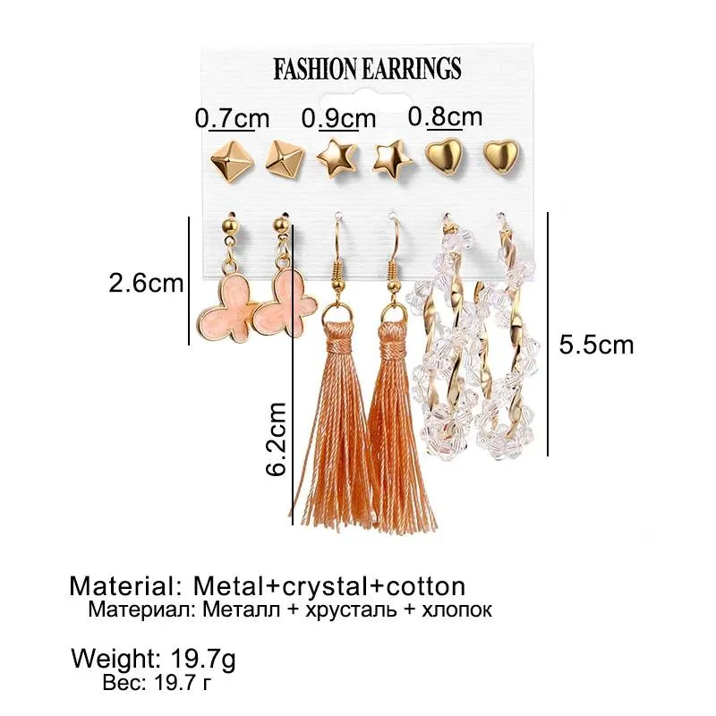 Gold and Peach 6PC Earring Set