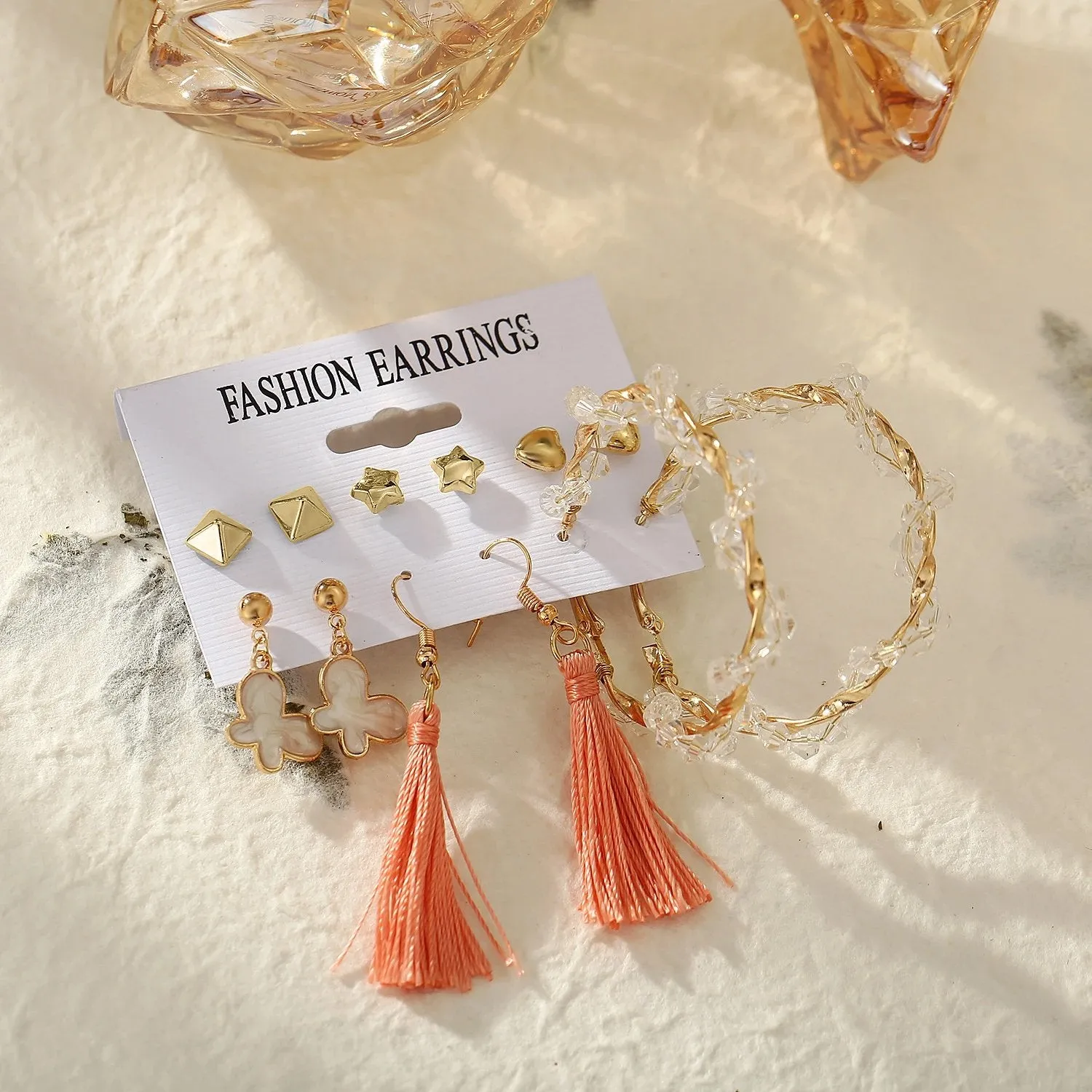 Gold and Peach 6PC Earring Set