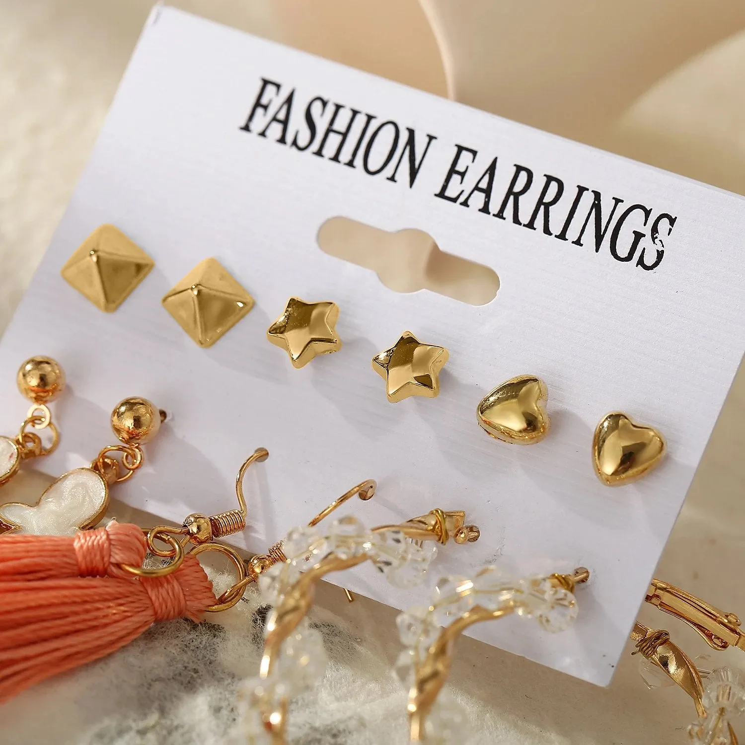 Gold and Peach 6PC Earring Set