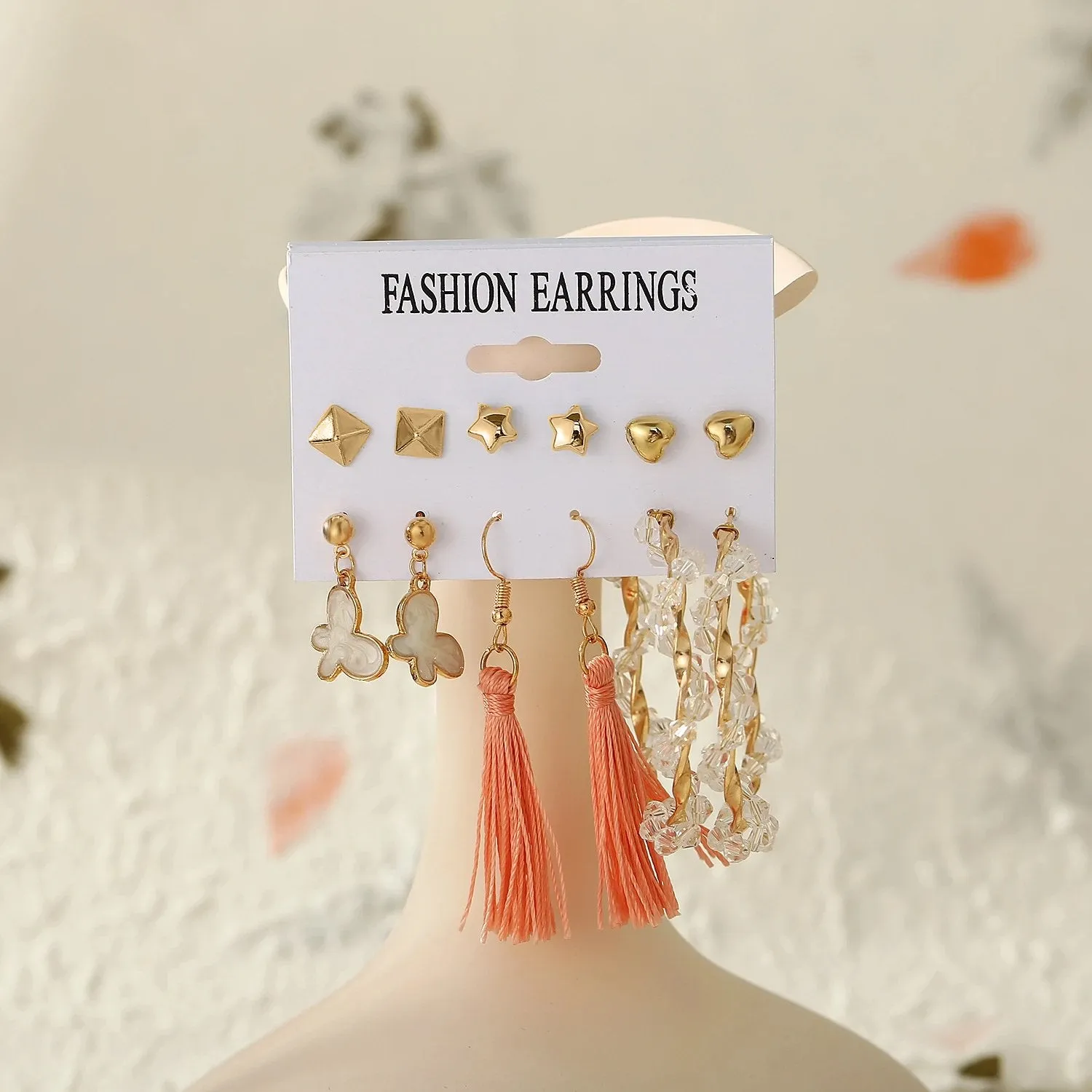 Gold and Peach 6PC Earring Set