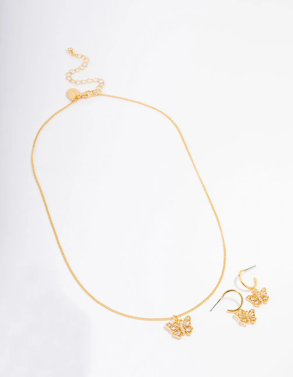 Gold Plated Cubic Zirconia Butterfly Necklace & Earring Jewellery Set