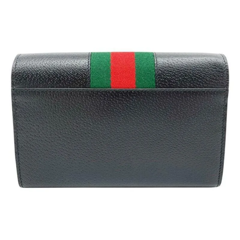 Gucci Dionysus 2019 Web Stripe Wallet On A Chain Black Leather Cross Body Bag