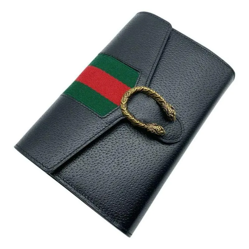 Gucci Dionysus 2019 Web Stripe Wallet On A Chain Black Leather Cross Body Bag