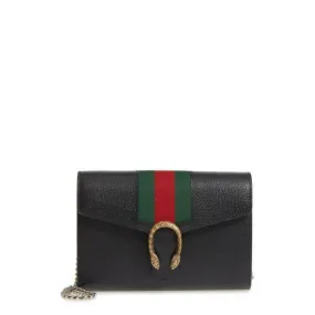 Gucci Dionysus 2019 Web Stripe Wallet On A Chain Black Leather Cross Body Bag