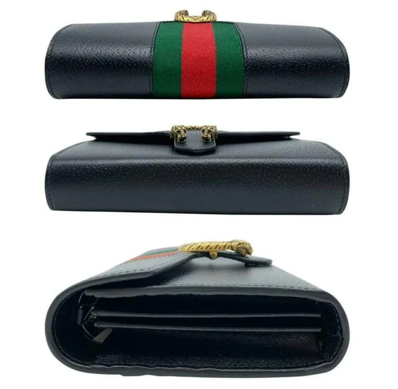 Gucci Dionysus 2019 Web Stripe Wallet On A Chain Black Leather Cross Body Bag