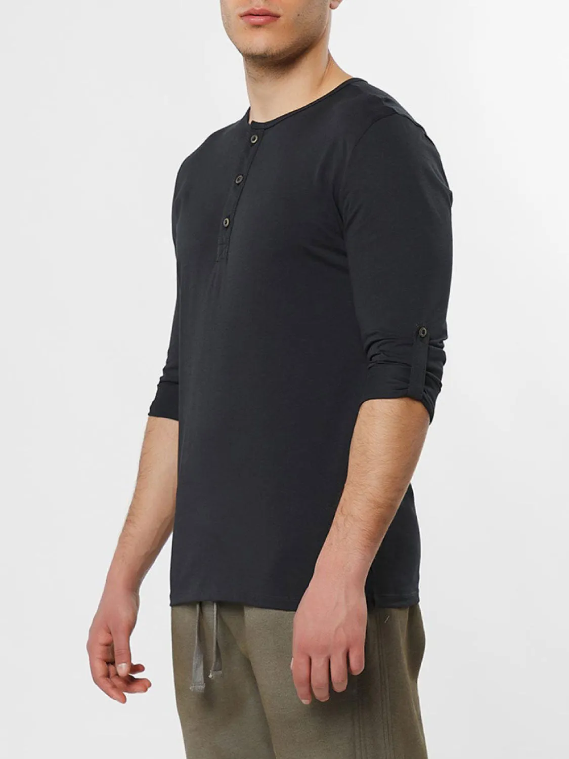 Henley Organic Cotton Long Sleeve T-shirt Charcoal Grey