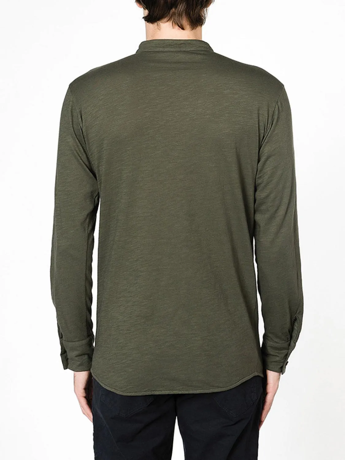 Henley Organic Cotton Slub Long Sleeve T-shirt Khaki