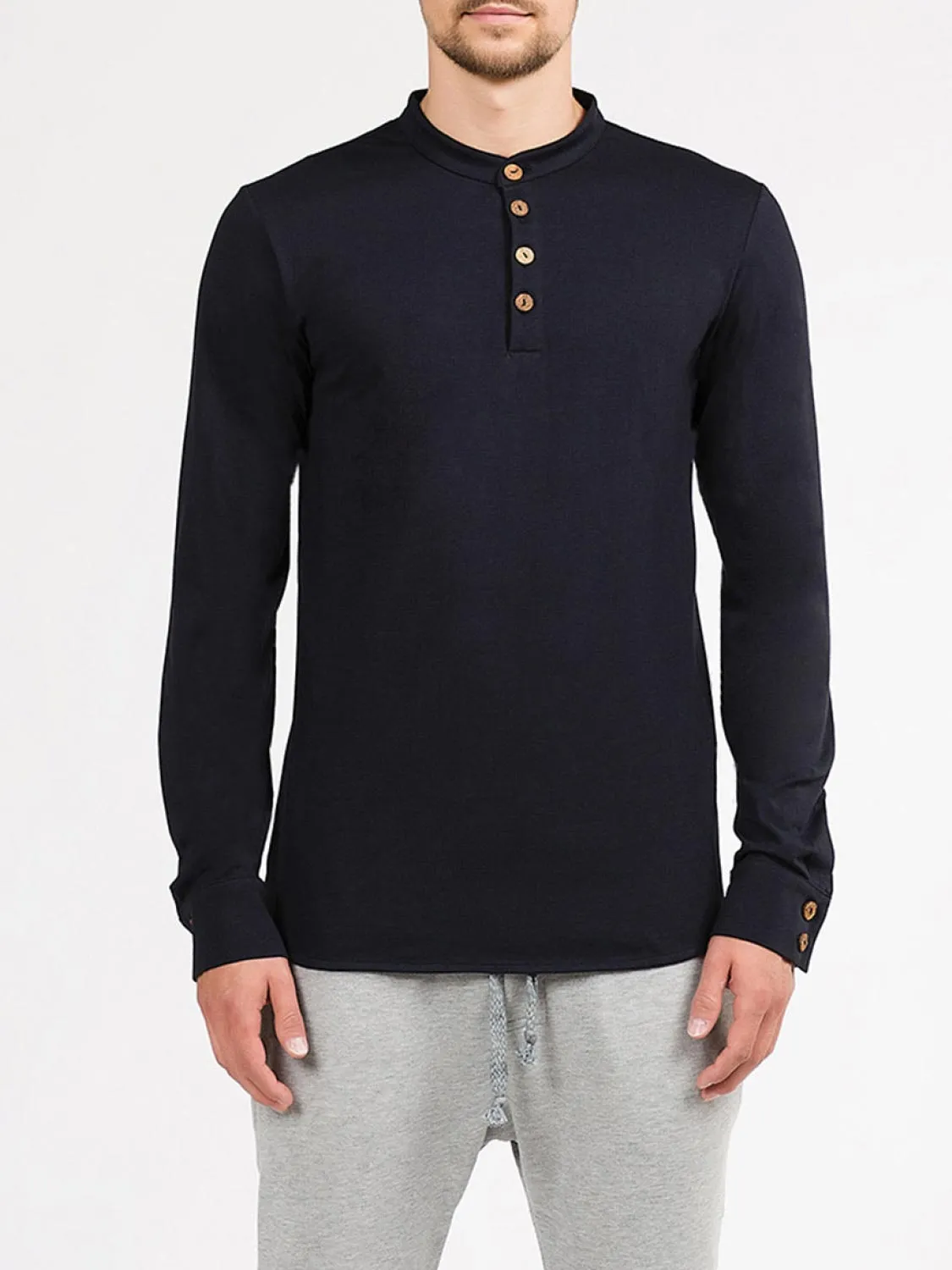 Henley Supima Cotton Long Sleeve T-shirt Midnight Blue