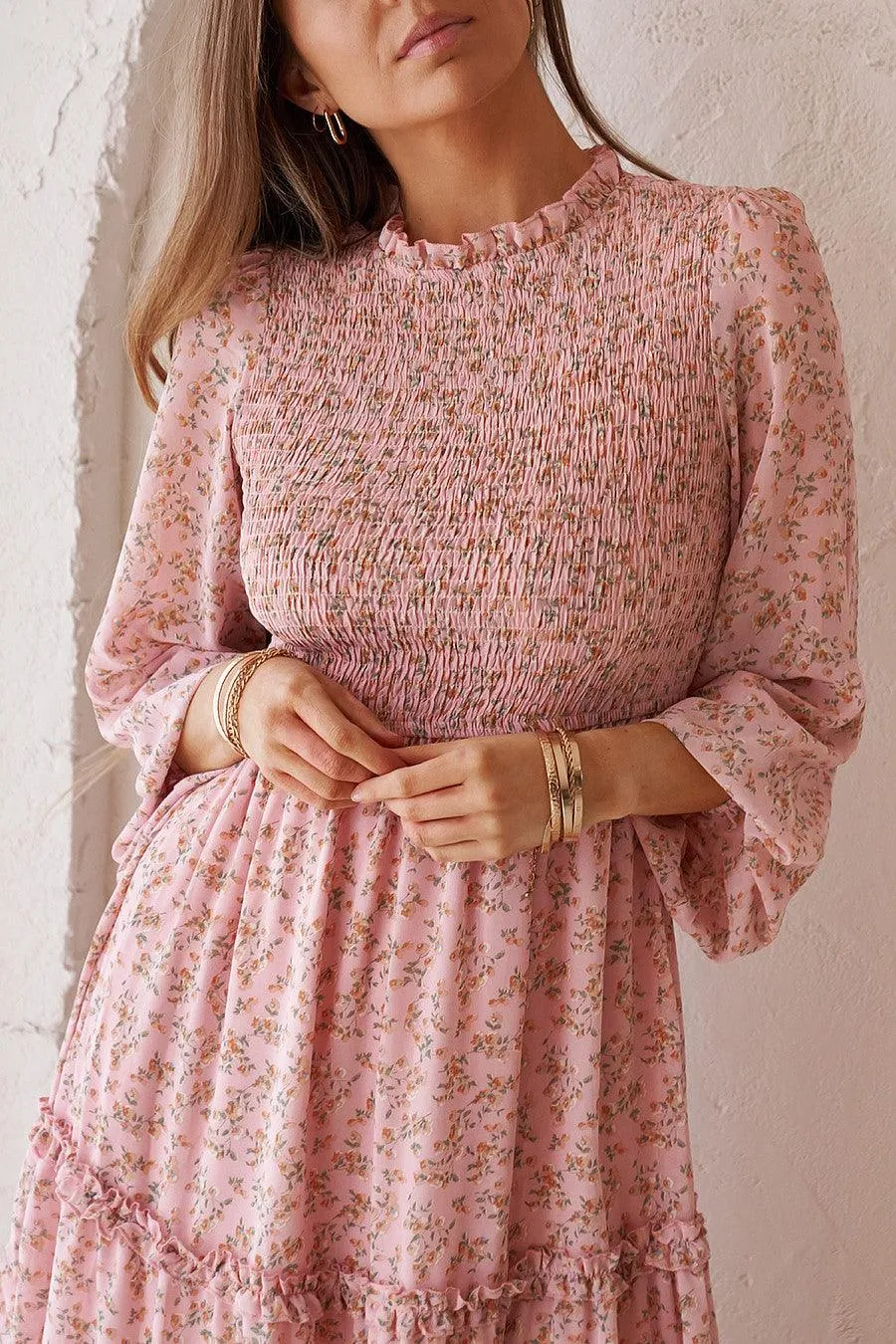 Juniper Shirred Dress - Blush