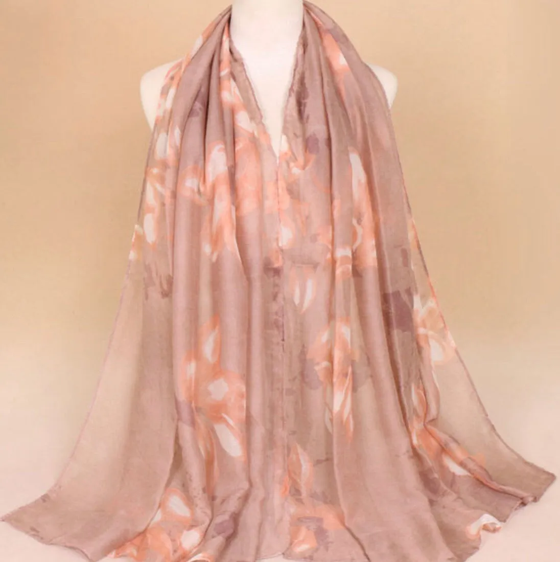 Khaki Floral Cotton Scarf