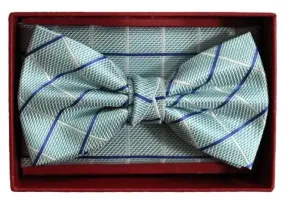 L A Smith Aqua Check Silk Bow Tie And Hank Set