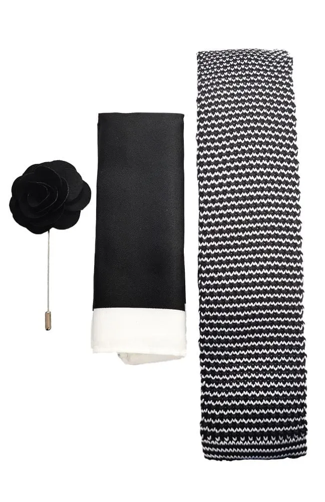 L A Smith Black And White Knitted Tie, Hank And Pin Set