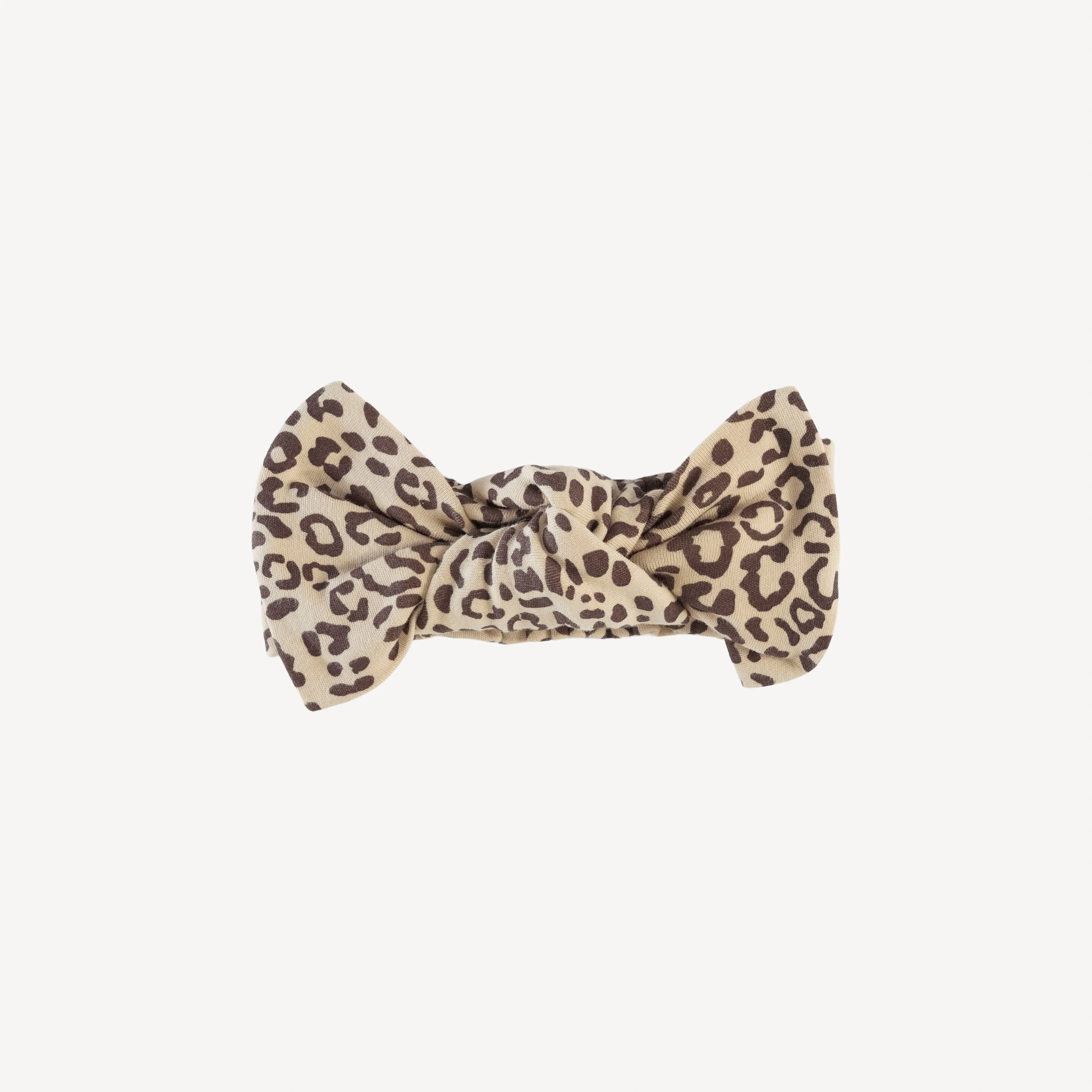 large bow elastic headband | deep taupe leopard | organic cotton interlock