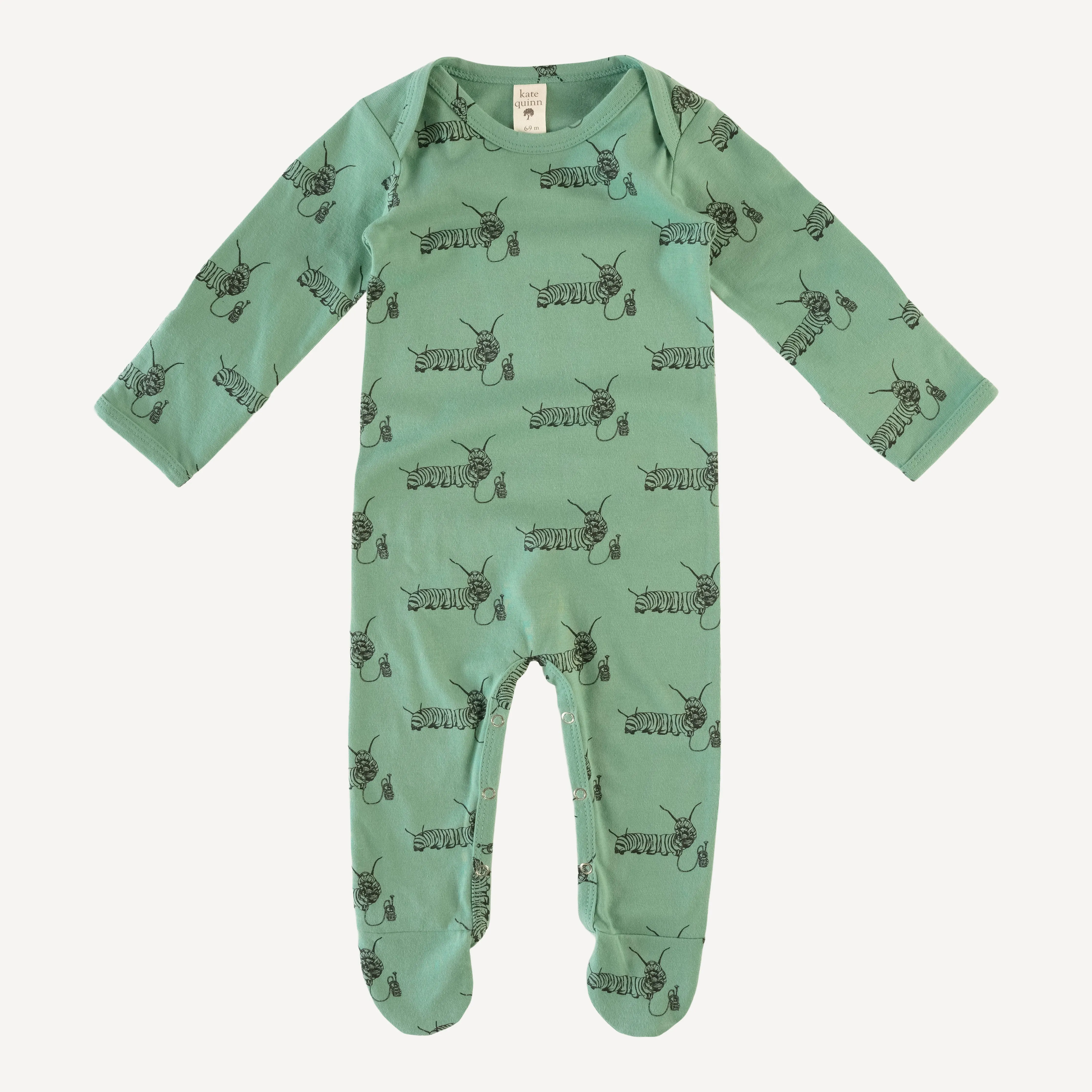 long sleeve lap neck footie | hedge caterpillar | organic cotton jersey