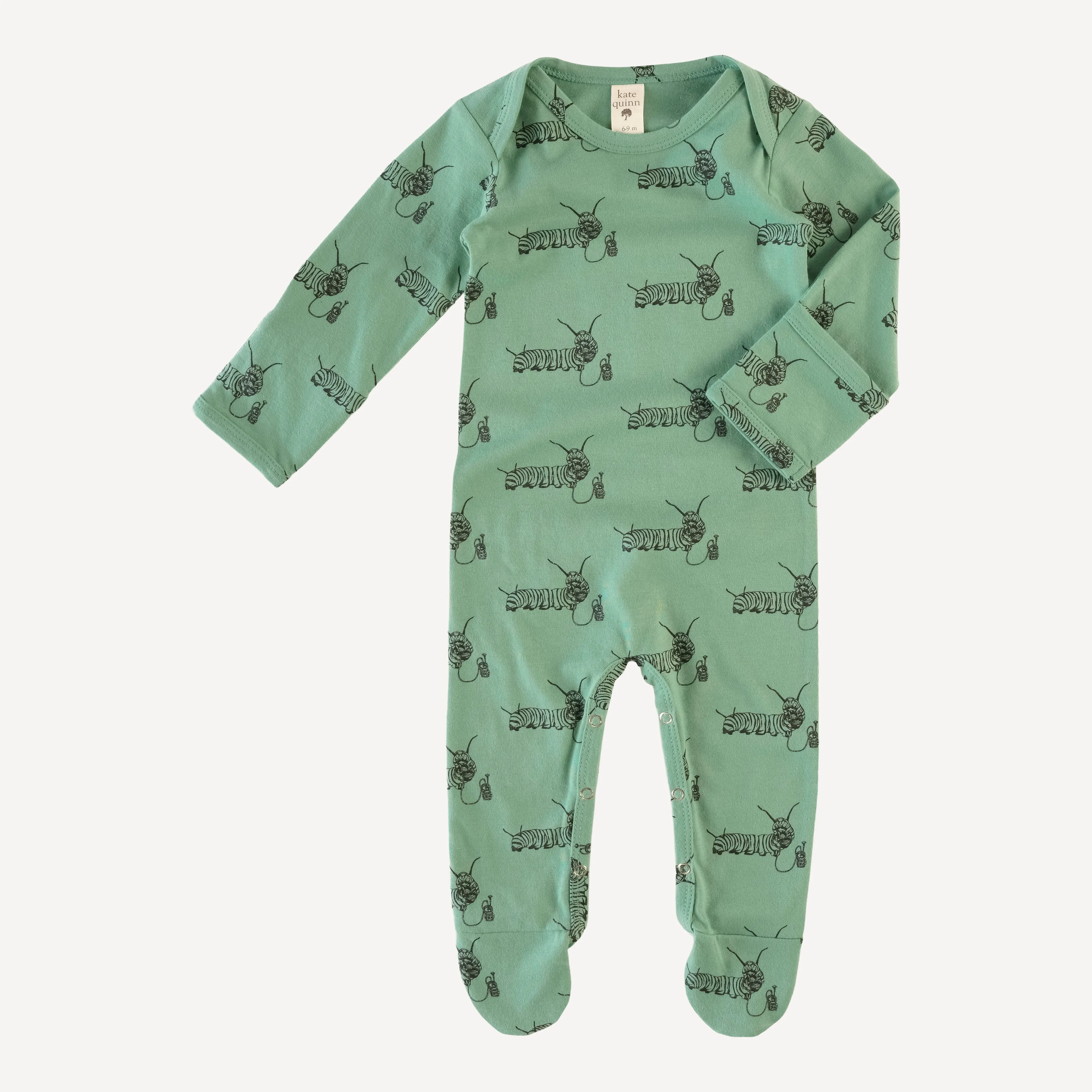 long sleeve lap neck footie | hedge caterpillar | organic cotton jersey