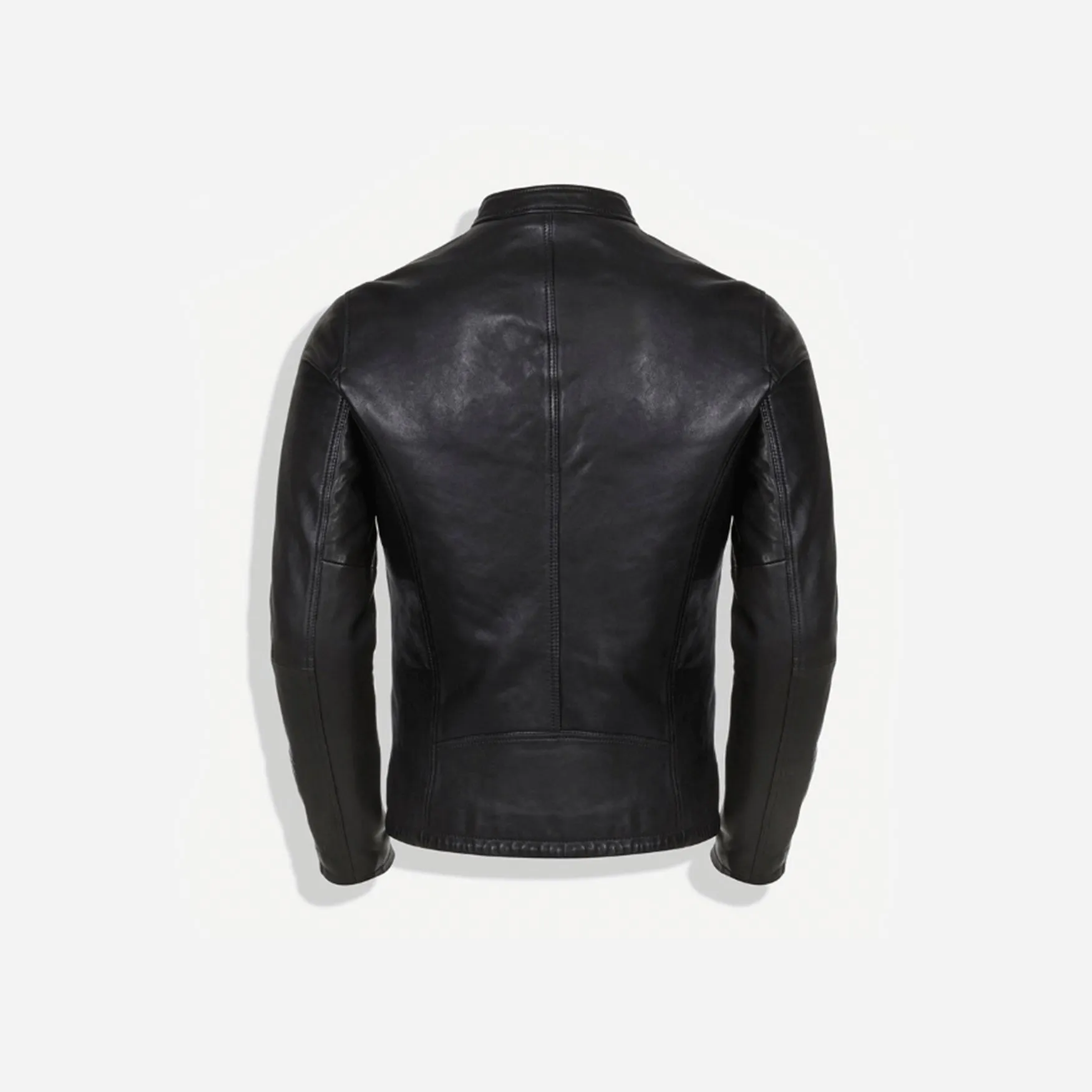 Mandarin Collar Leather Jacket, Black