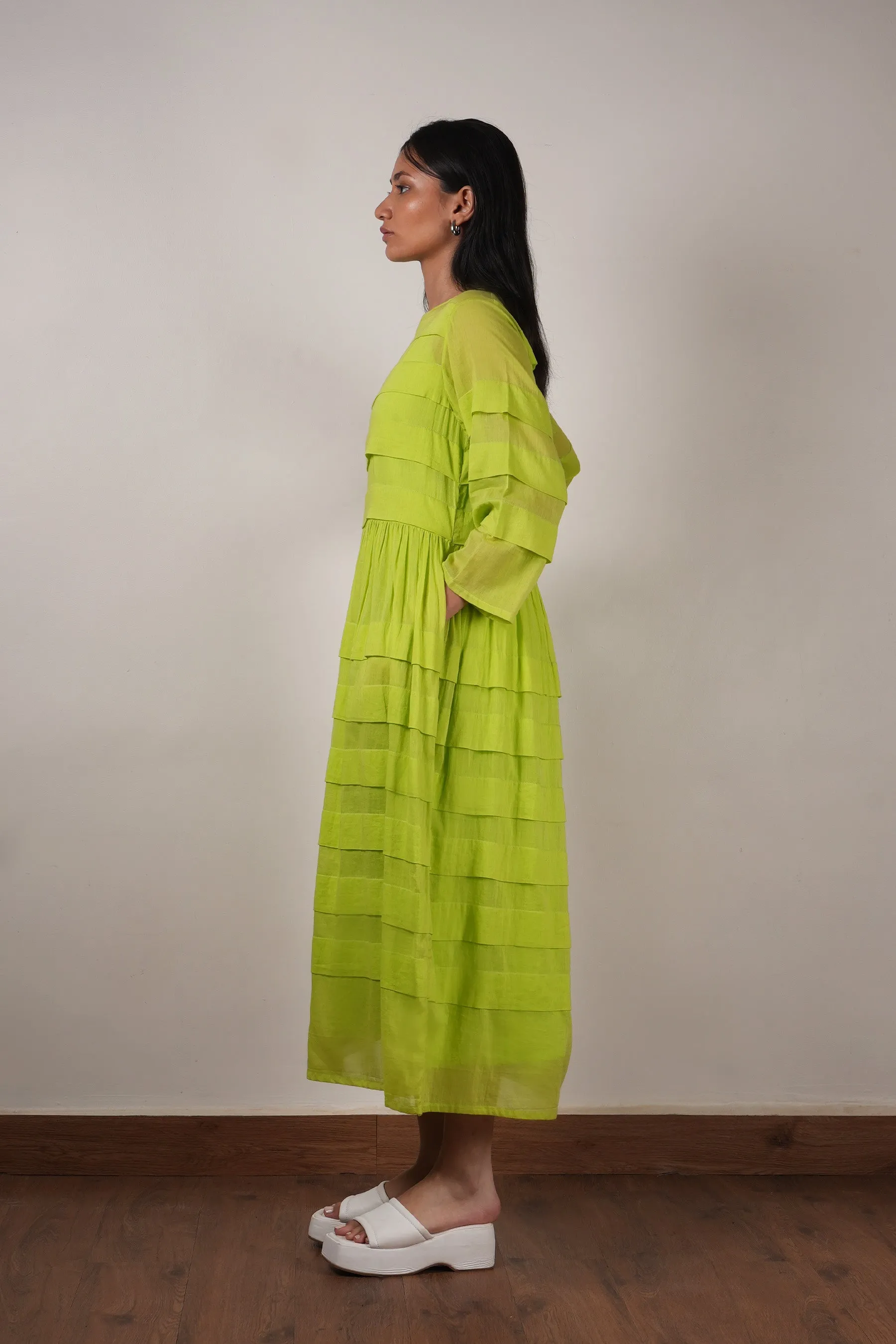 Mati Pleated Dress-Neon Green